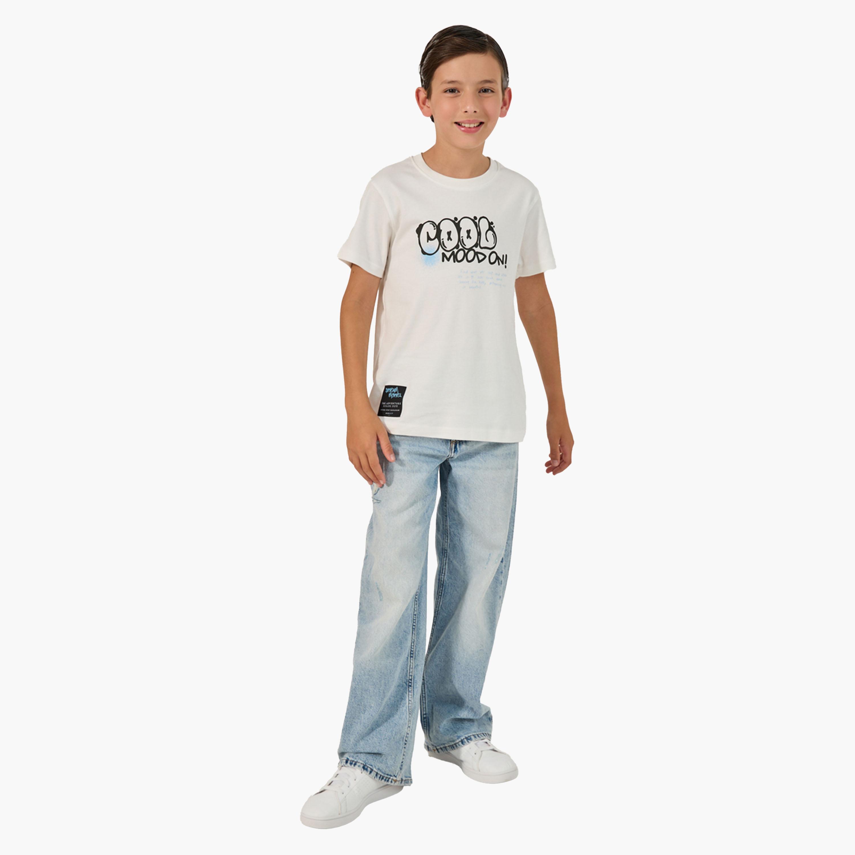 Styli Graphic Print Round Neck T-Shirt with Badge Detail-boys-clothing-tshirtsandpolos-image-2