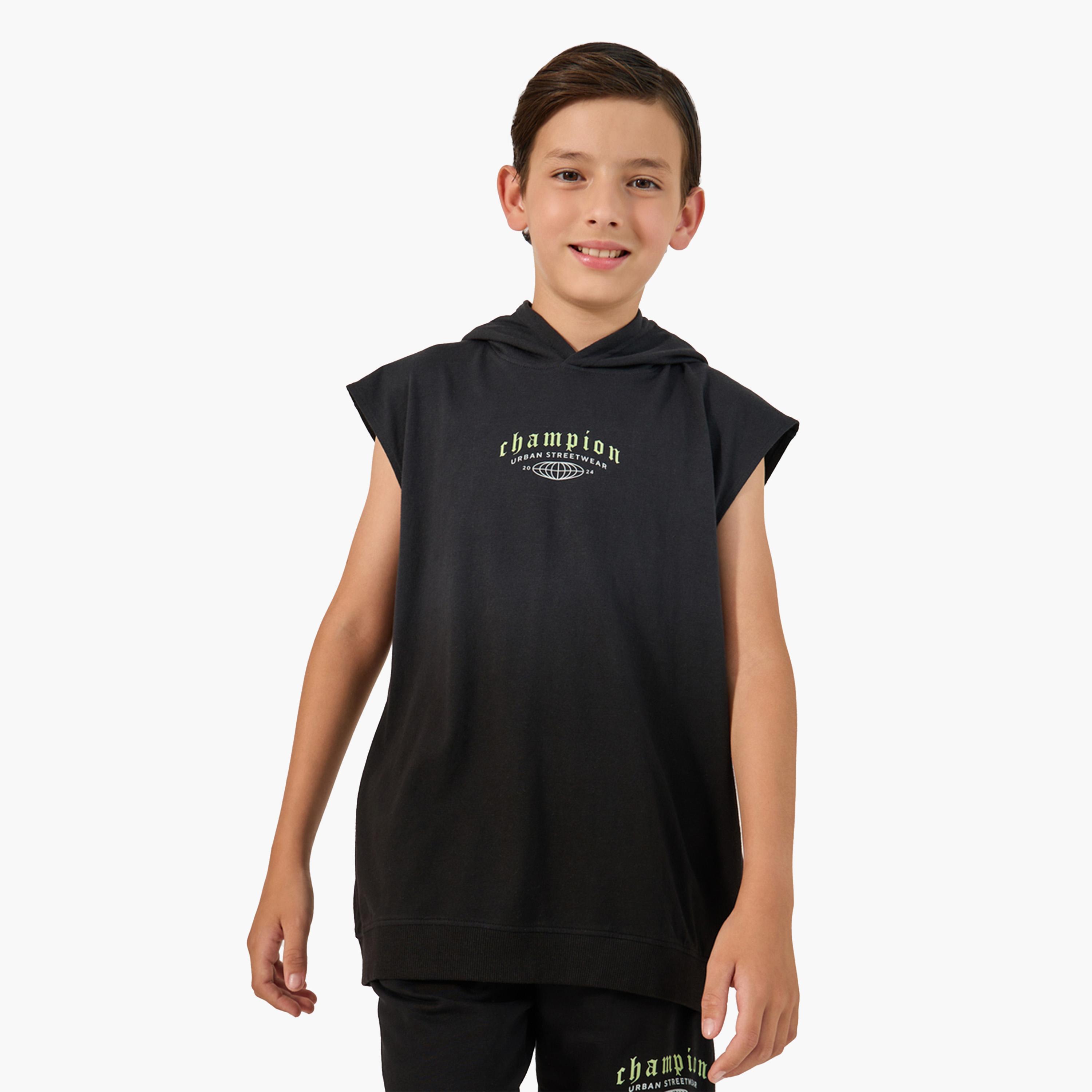 ستايلي - تي شيرت بدون أكمام بقبعة وطبعة شعار-boys-clothing-tshirtsandpolos-image-1