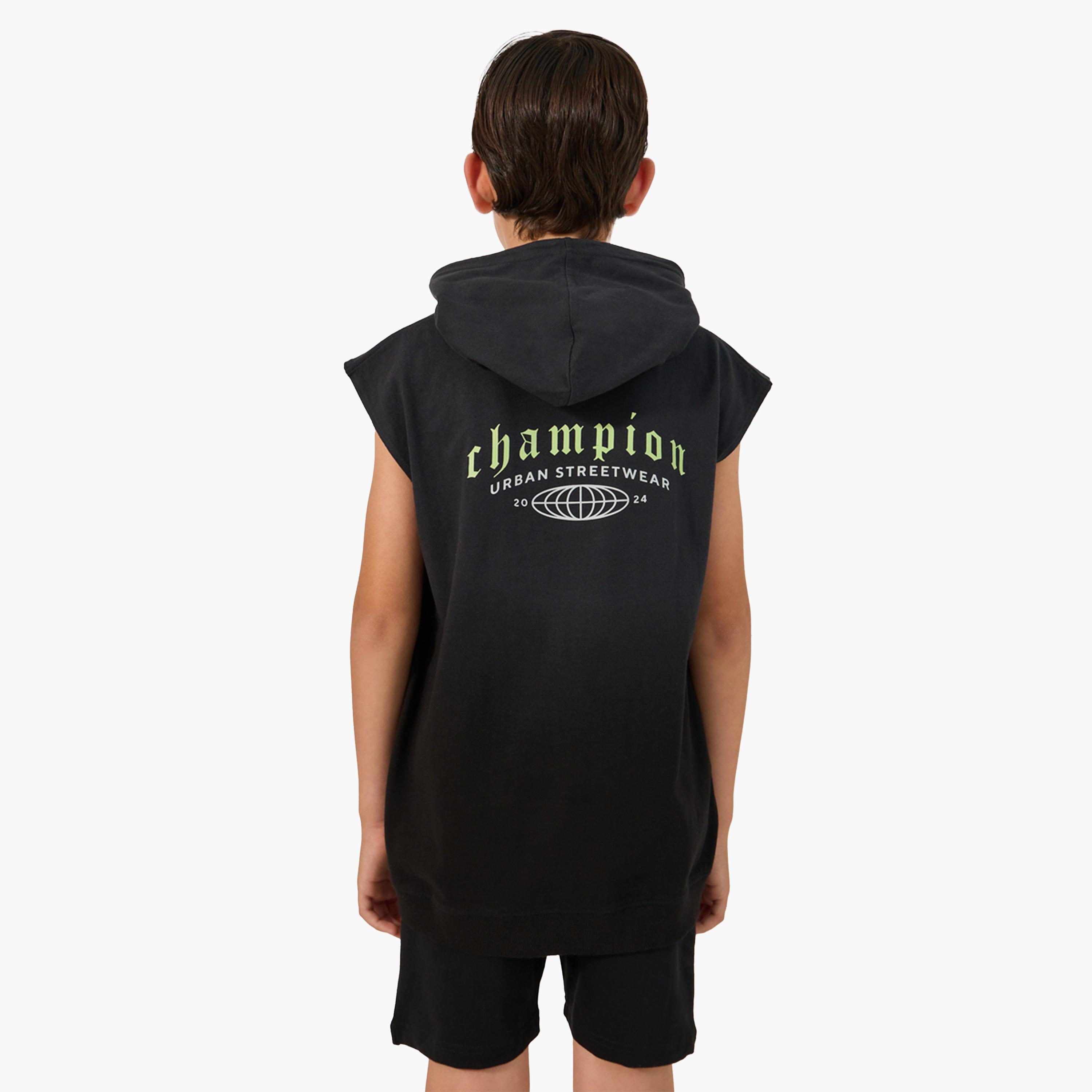 ستايلي - تي شيرت بدون أكمام بقبعة وطبعة شعار-boys-clothing-tshirtsandpolos-image-5