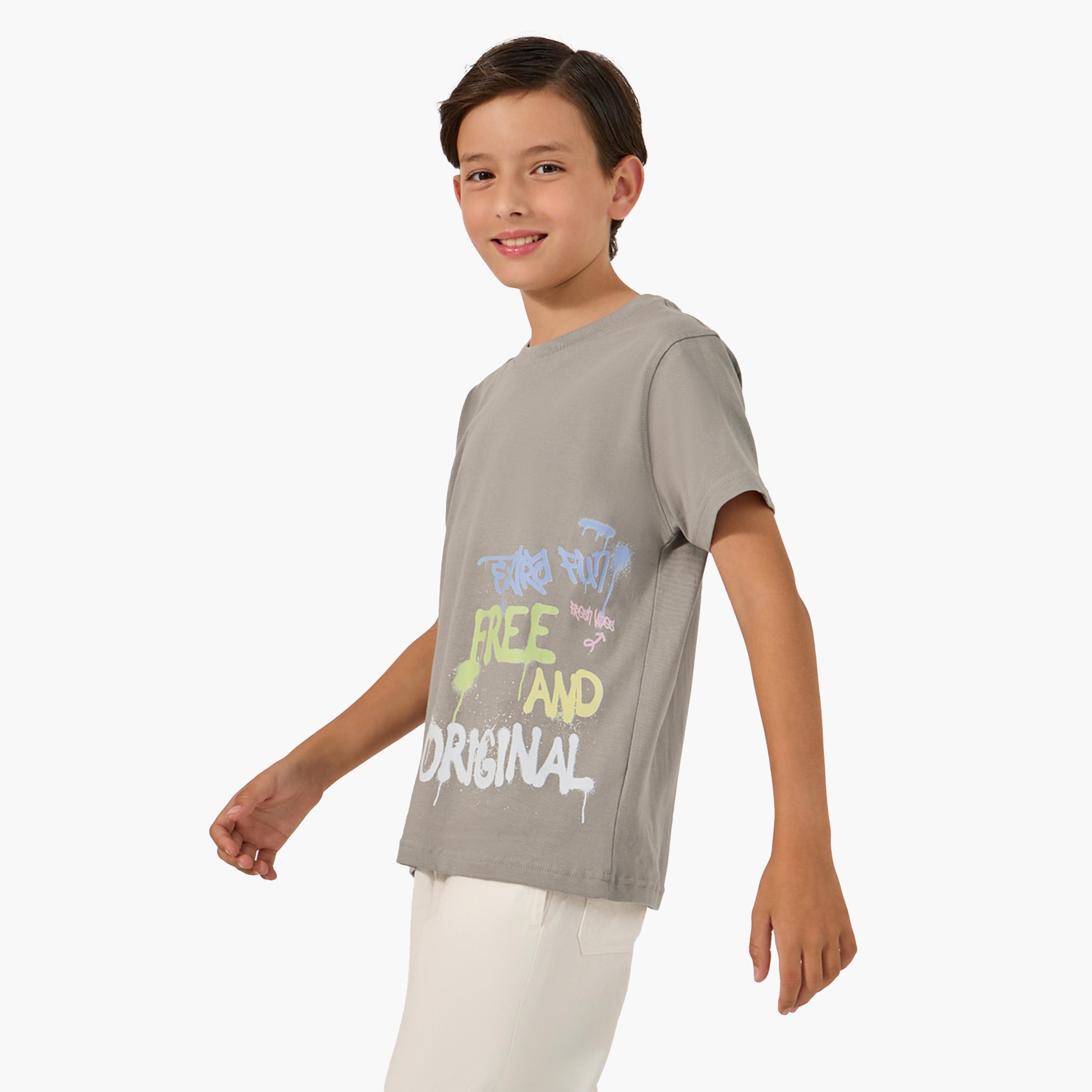 Styli Slogan Print Round Neck T-Shirt-boys-clothing-tshirtsandpolos-image-1