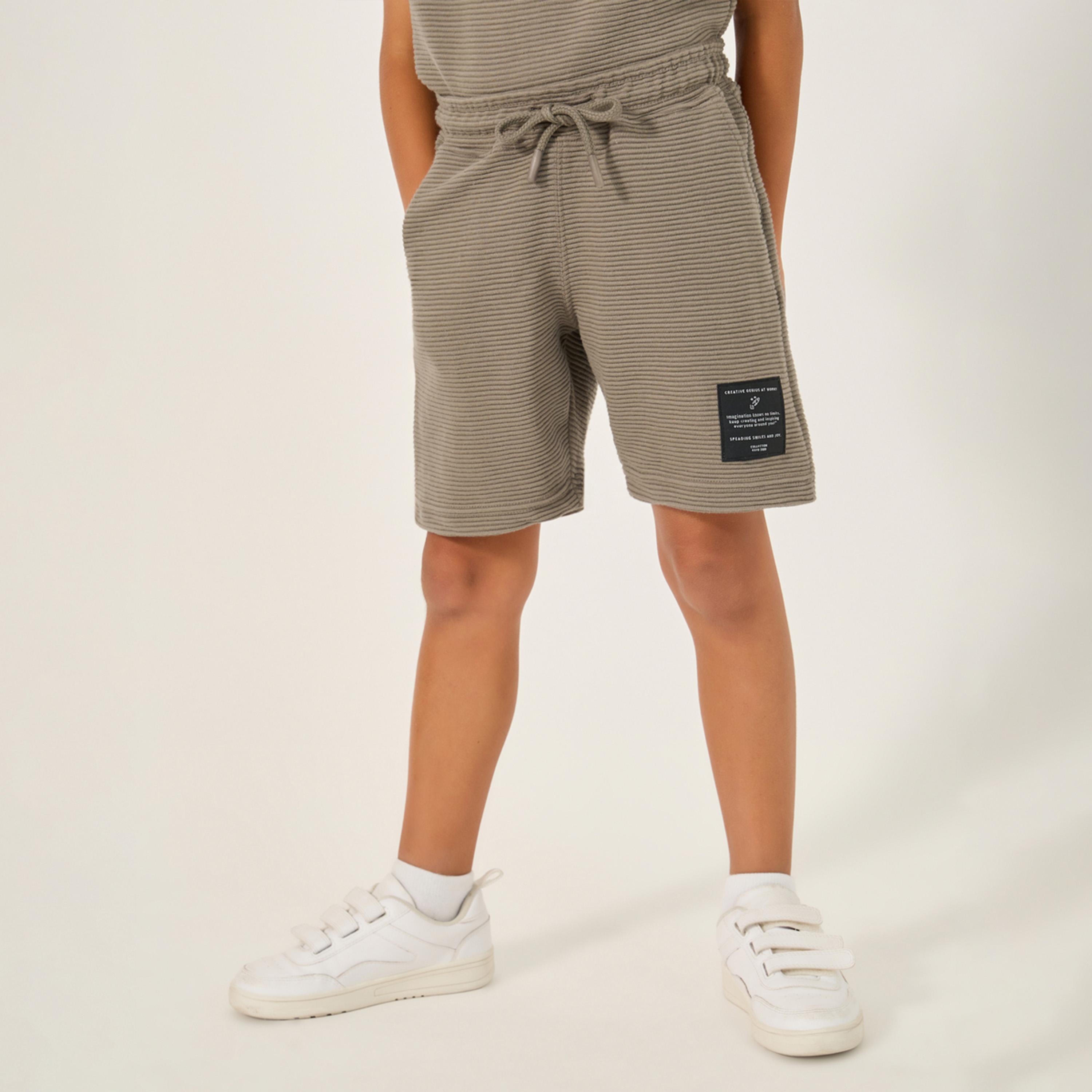 Styli Textured T-Shirt Detail and Shorts with Badge Set-boys-clothing-setsandcoords-image-5