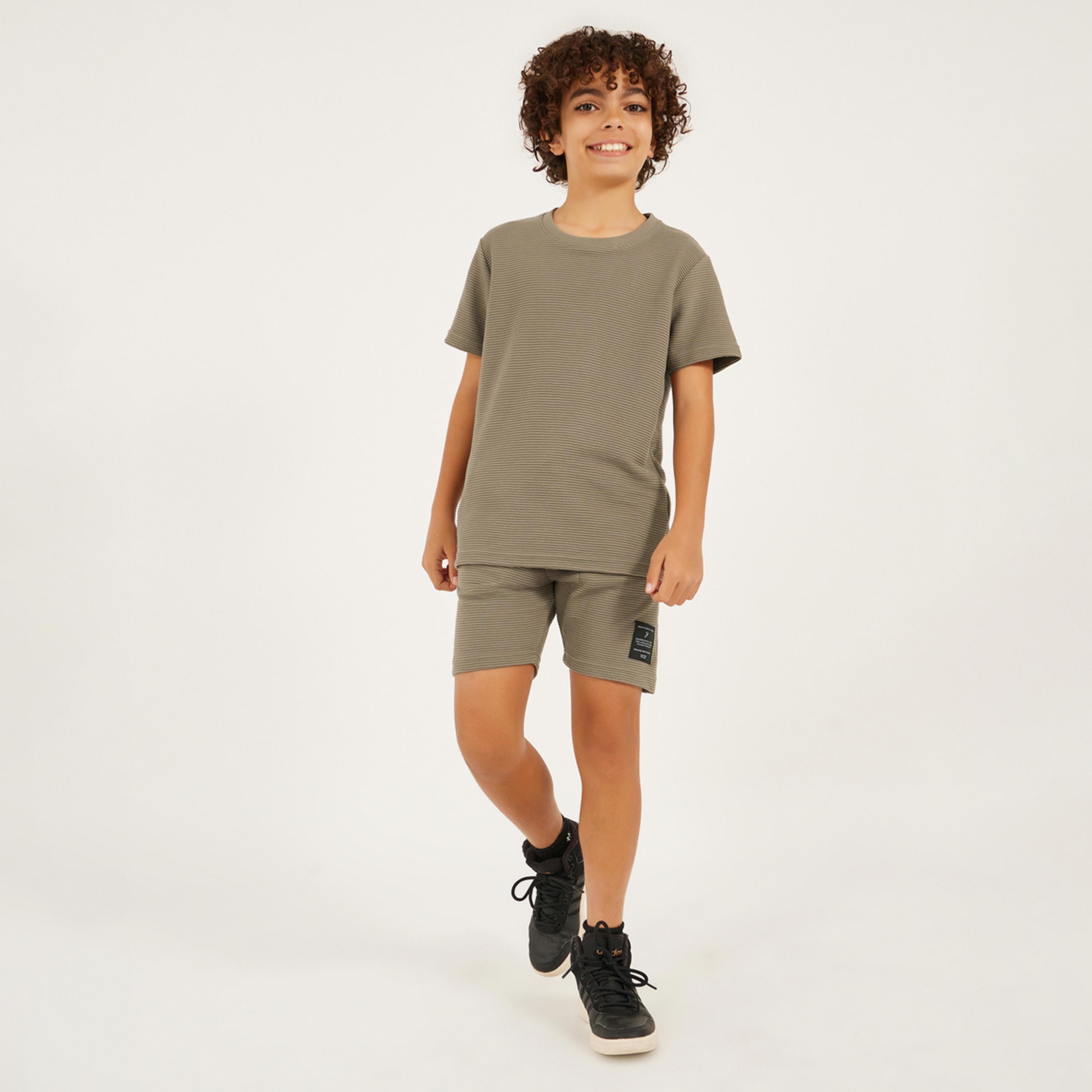 Styli Textured T-Shirt Detail and Shorts with Badge Set-boys-clothing-setsandcoords-image-1