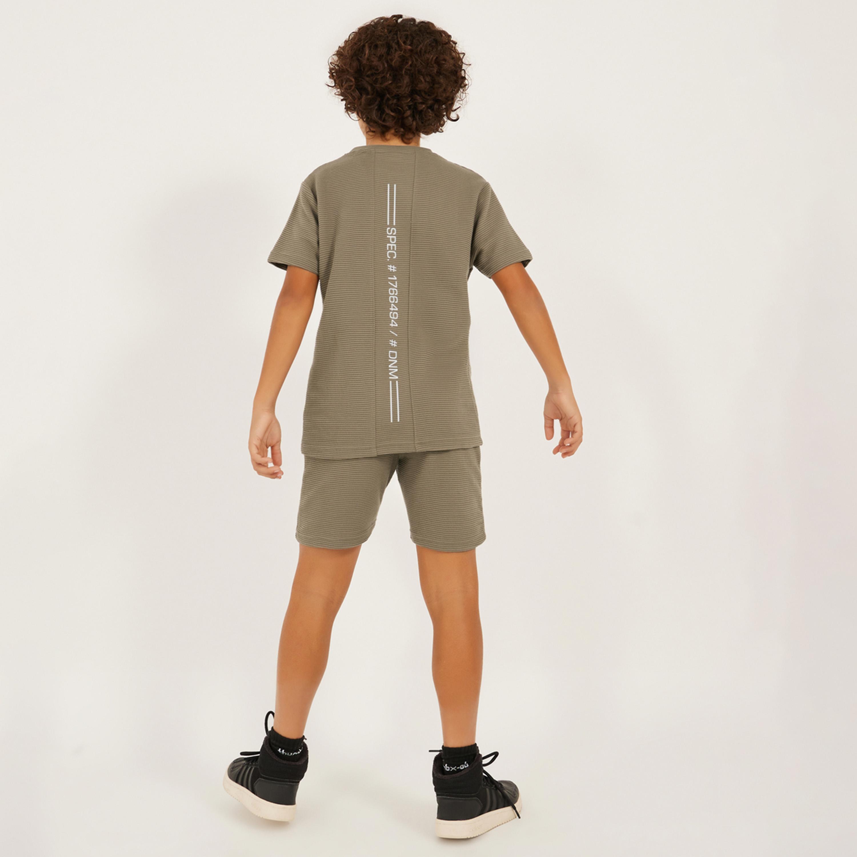 Styli Textured T-Shirt Detail and Shorts with Badge Set-boys-clothing-setsandcoords-image-2