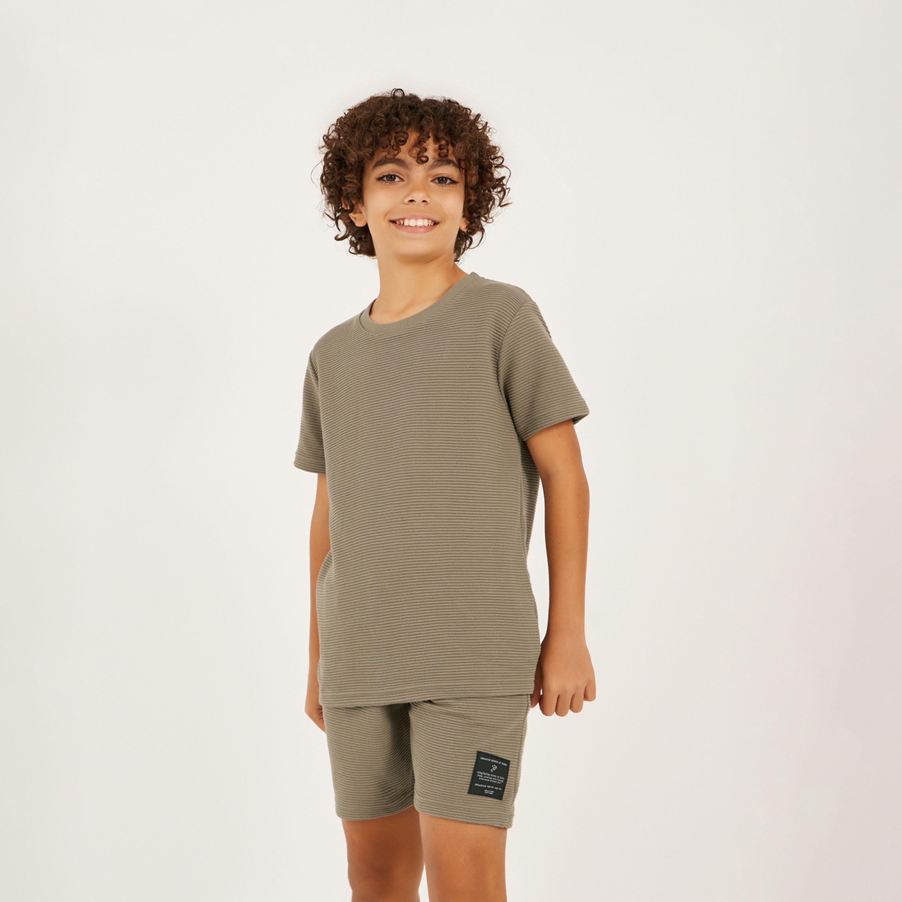 Styli Textured T-Shirt Detail and Shorts with Badge Set-boys-clothing-setsandcoords-image-3