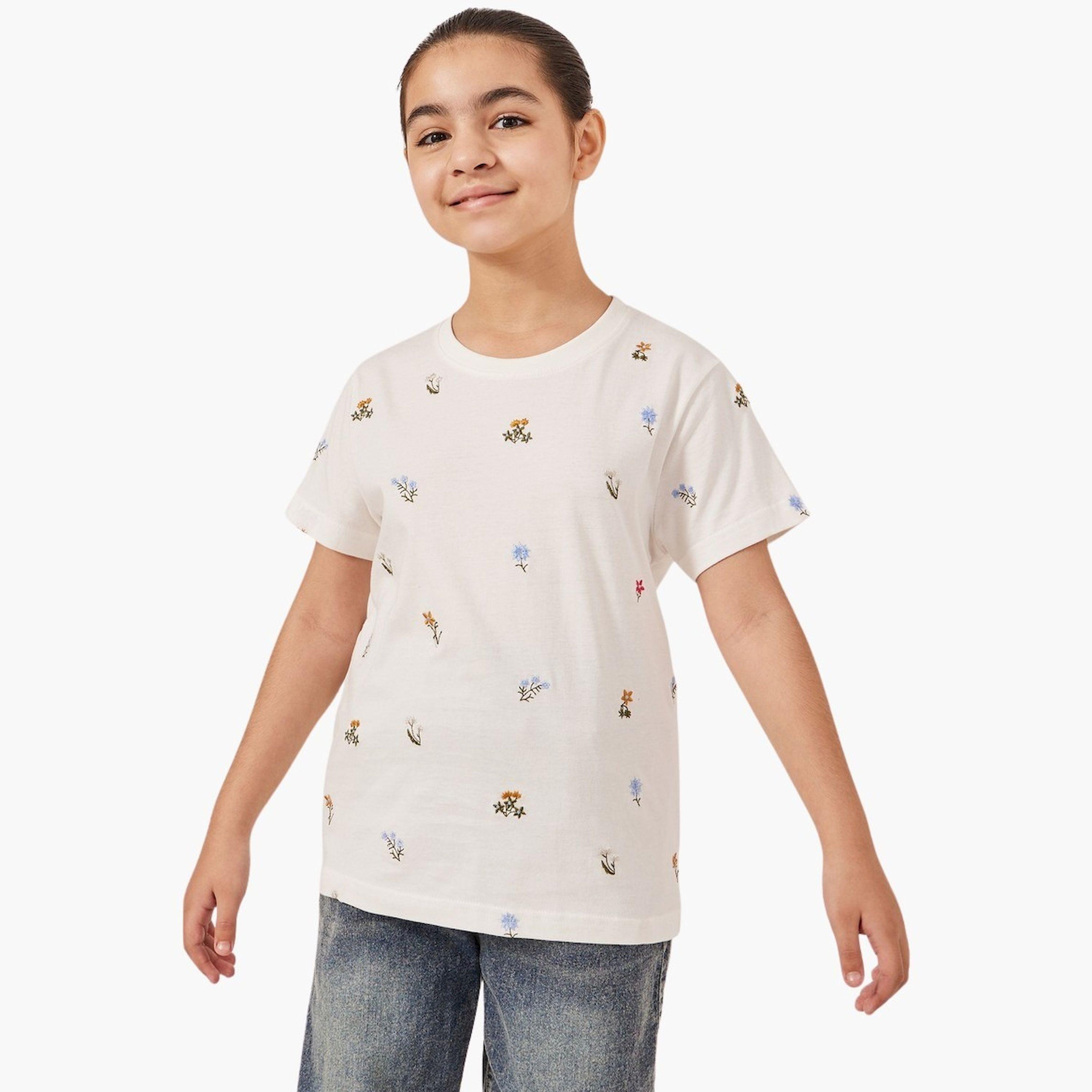 ستايلي-  تي شيرت مطرز بأكمام قصيرة-girls-clothing-tshirts-image-1