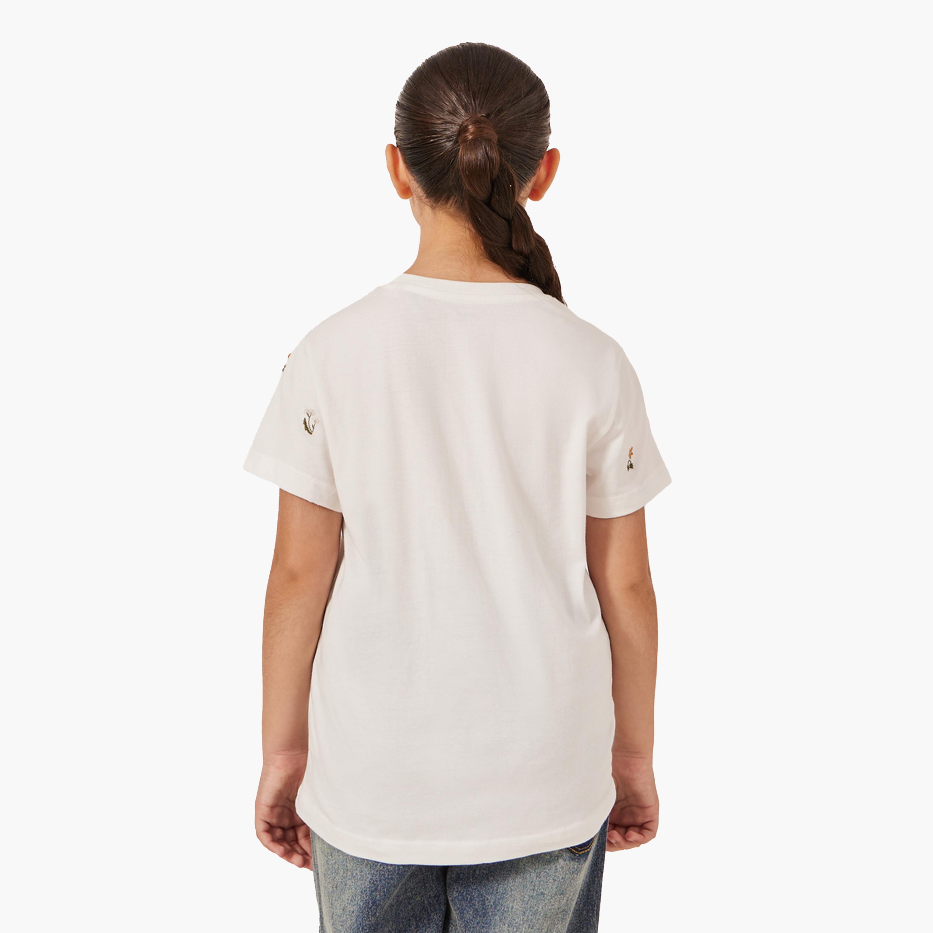 ستايلي-  تي شيرت مطرز بأكمام قصيرة-girls-clothing-tshirts-image-4