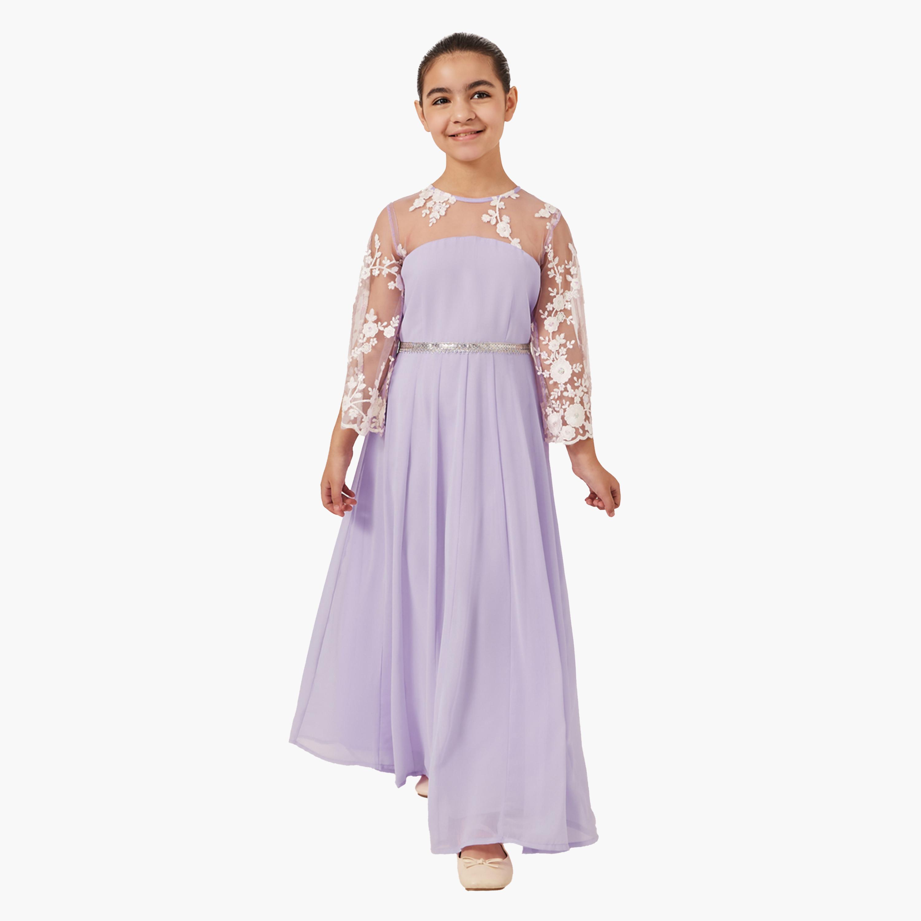 Styli Lace Overlay Illusion Neckline Maxi Dress-girls-clothing-dressesandjumpsuits-image-1