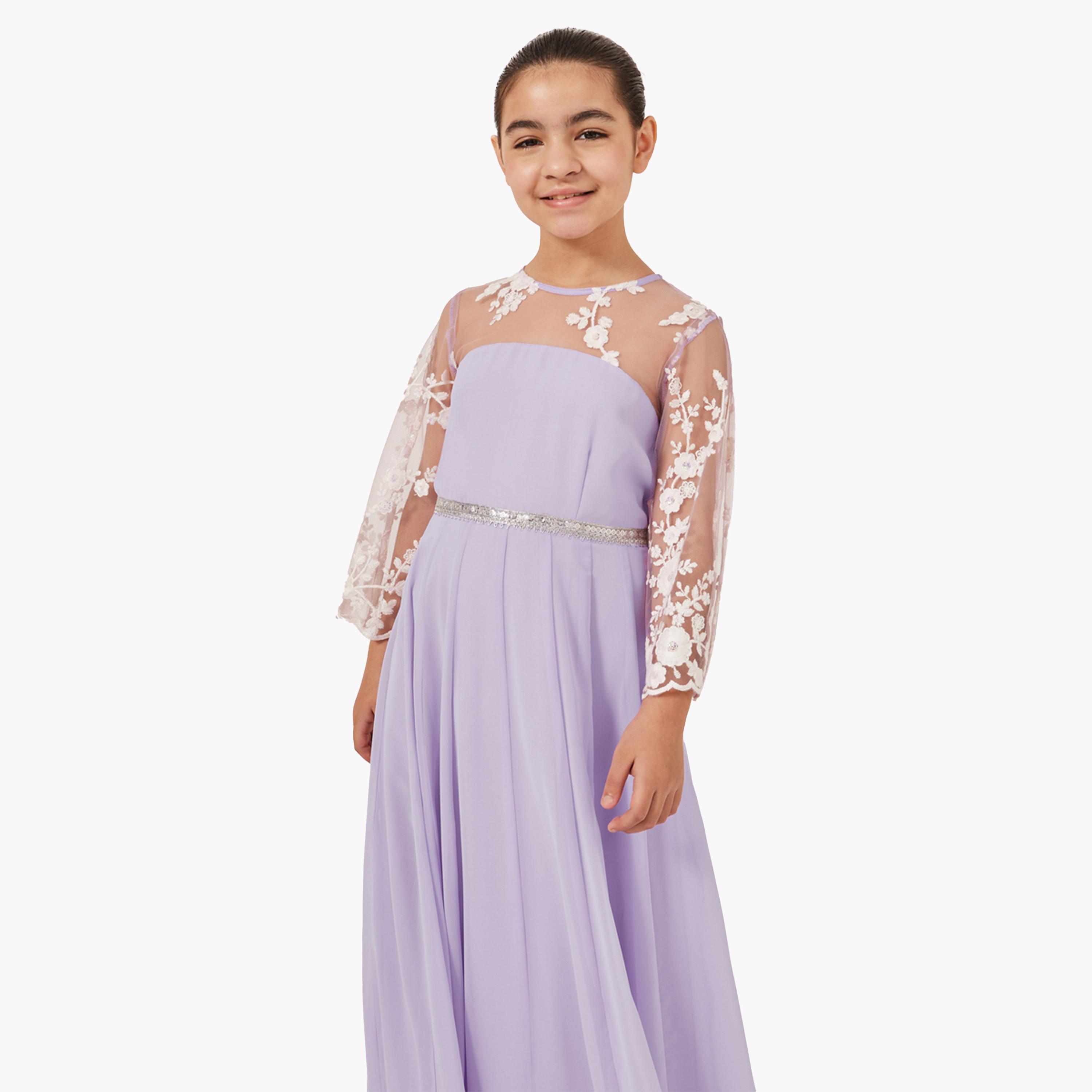 Styli Lace Overlay Illusion Neckline Maxi Dress-girls-clothing-dressesandjumpsuits-image-2