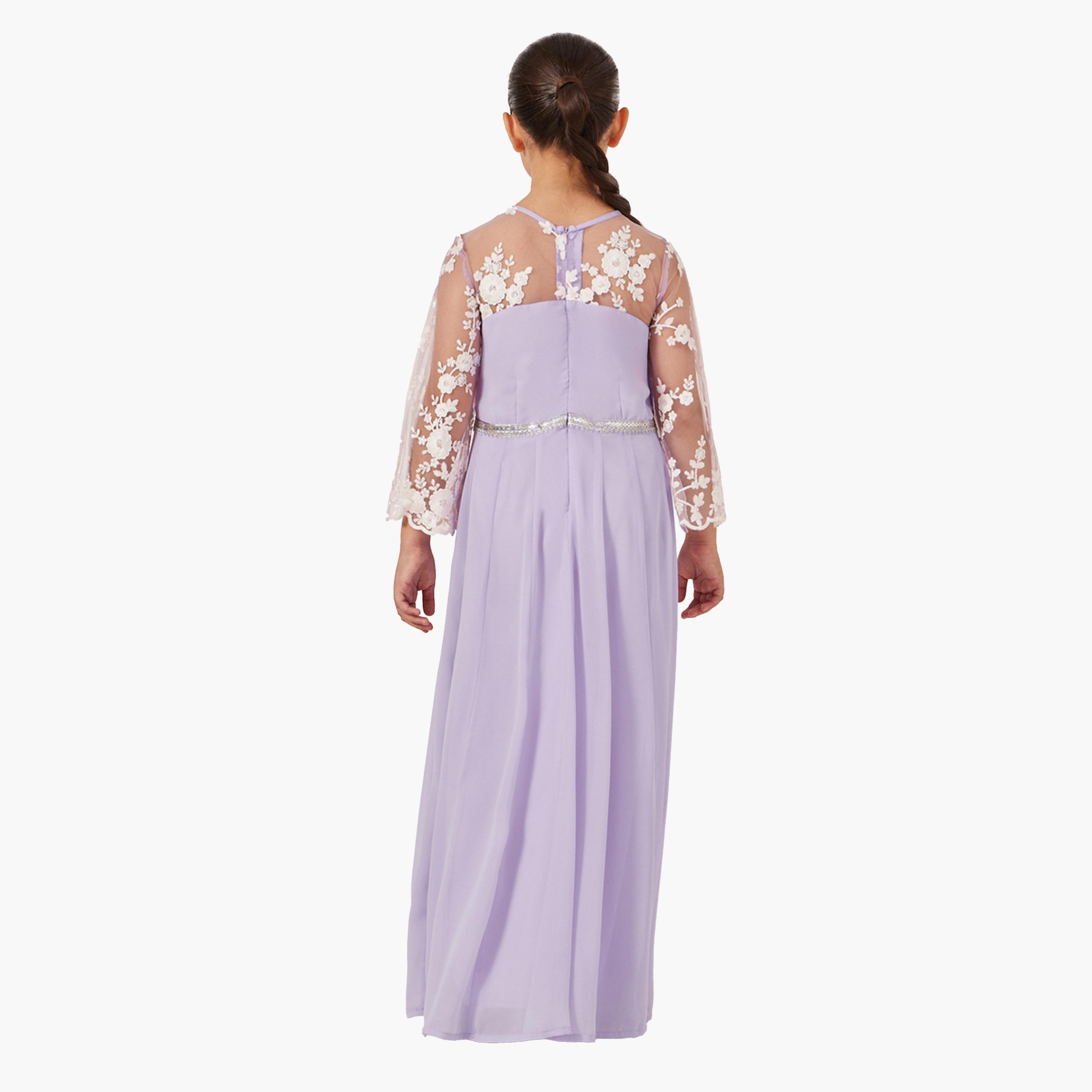 ستايلي- فستان ماكسي بفتحة رقبة وهمية وطبقة من الدانتيل-girls-clothing-dressesandjumpsuits-image-4