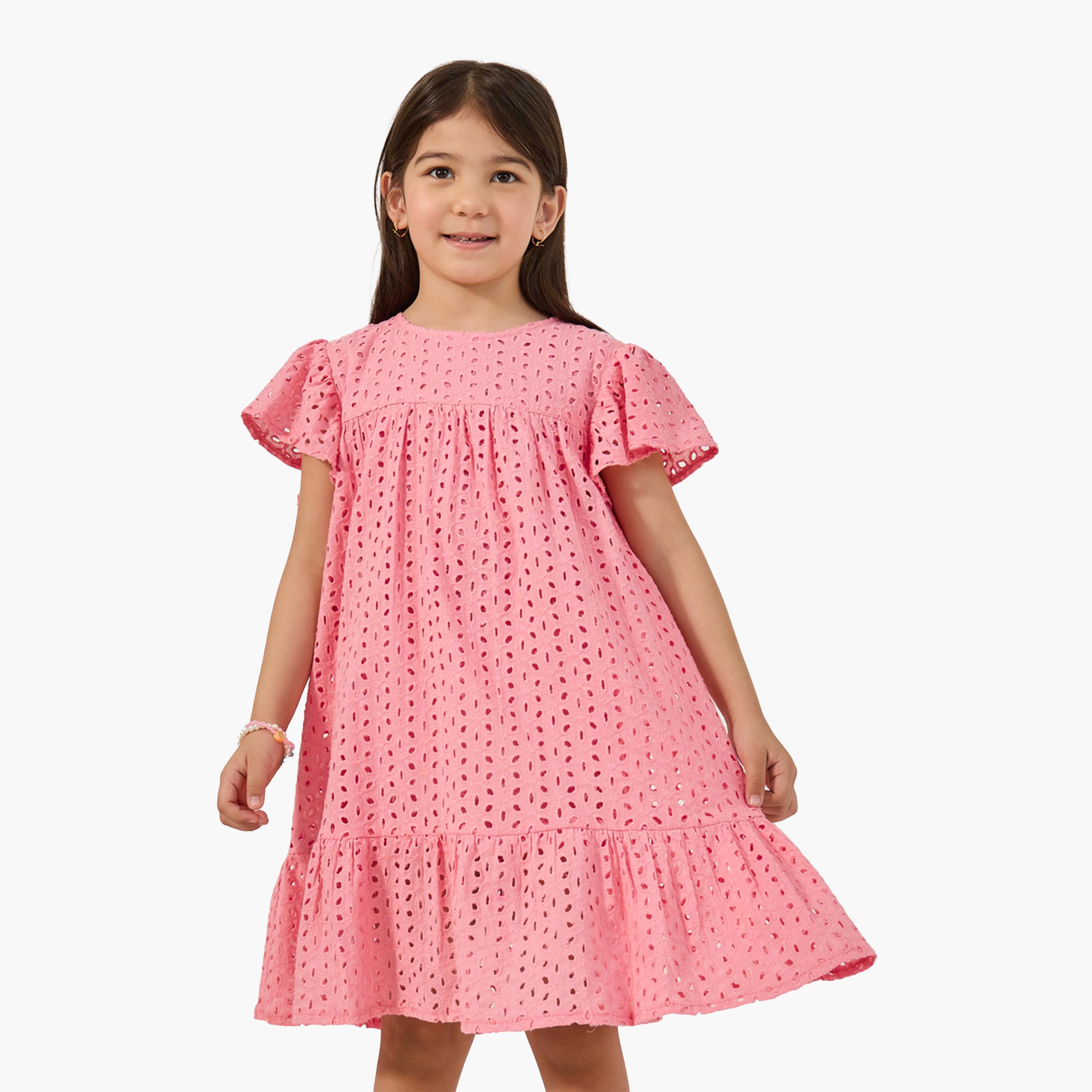 Styli Schiffli Flared Sleeves A-Line Dress-girls-clothing-dressesandjumpsuits-image-1