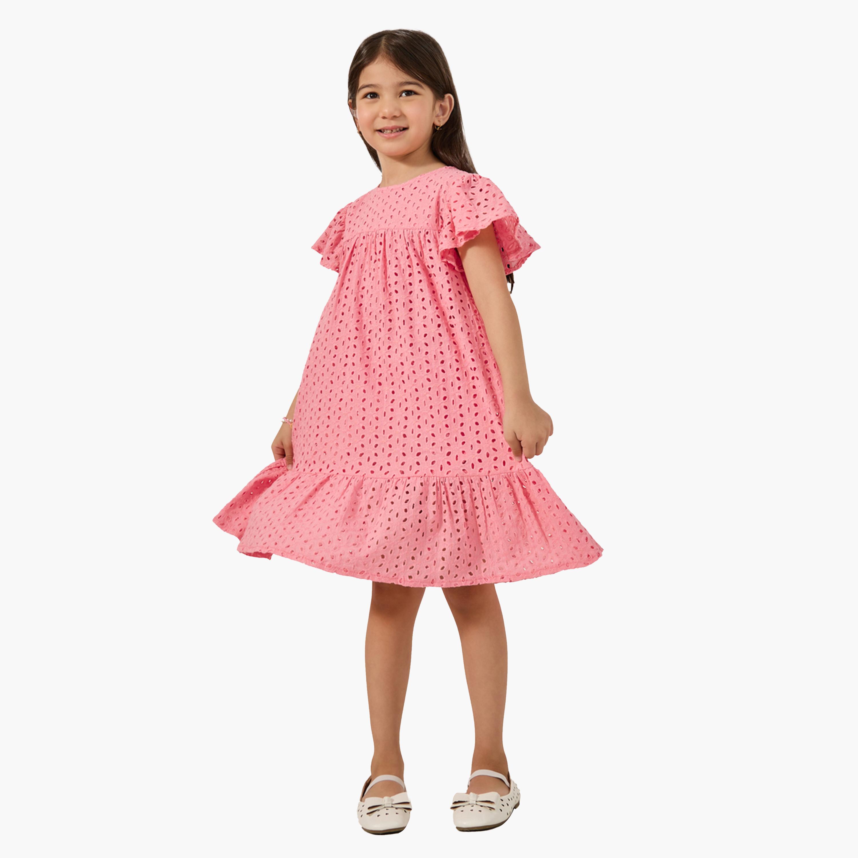 Styli Schiffli Flared Sleeves A-Line Dress-girls-clothing-dressesandjumpsuits-image-2
