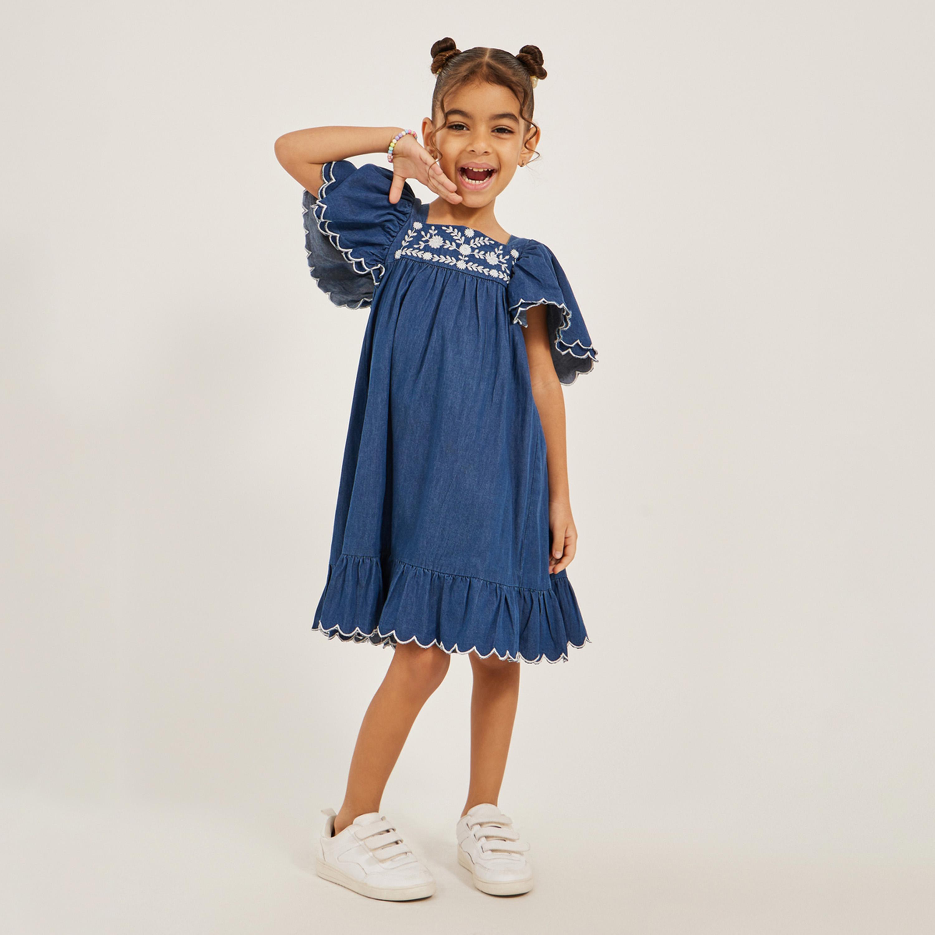 ستايلي - فستان جينز مطرز-girls-clothing-dressesandjumpsuits-image-1