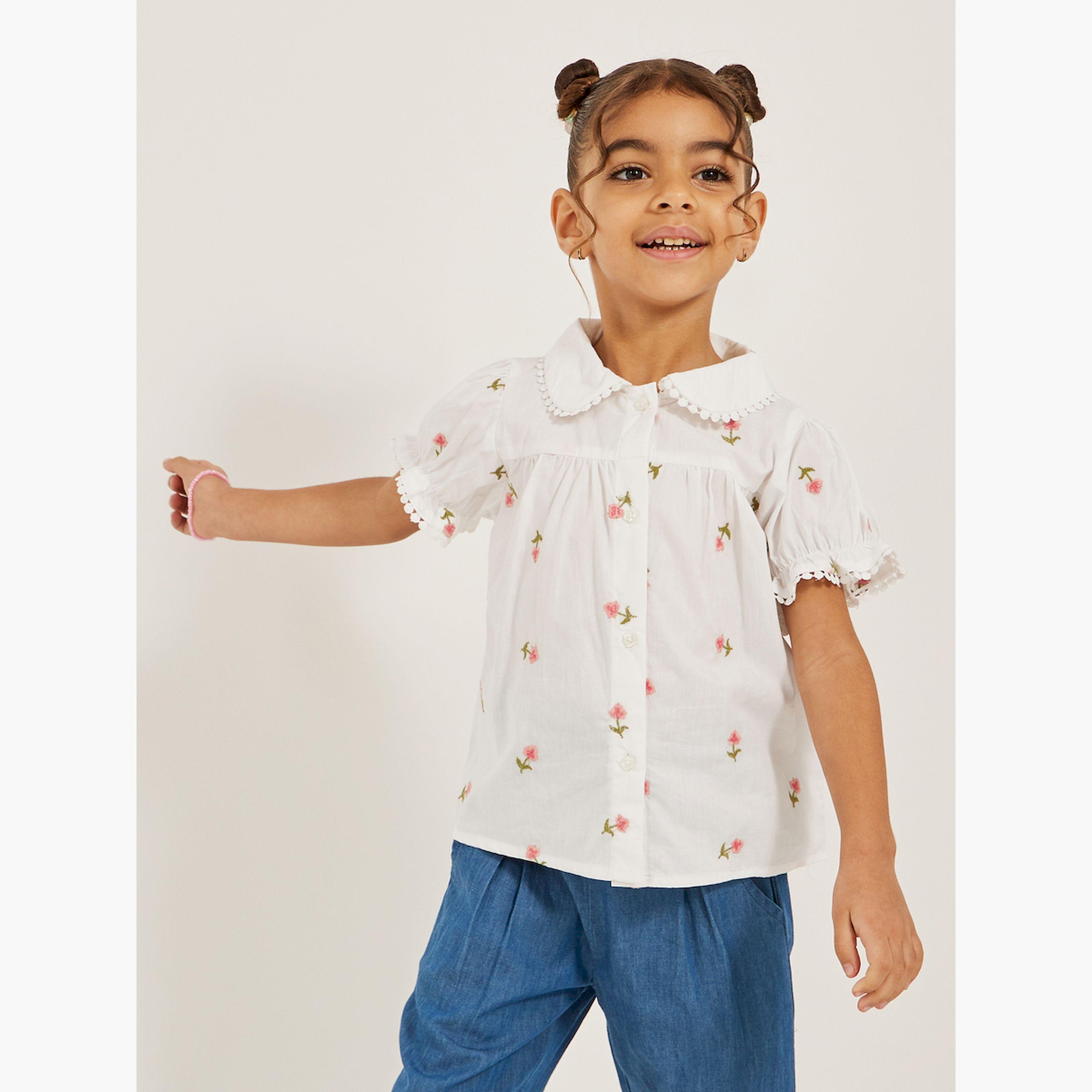 ستايلي-  قميص بأكمام منتفخة مطرز بالزهور-girls-clothing-blousesandshirts-image-2