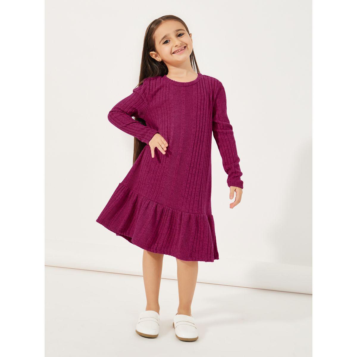 فستان بتفاصيل مضلعة وحافة كشكش-girls-clothing-dressesandjumpsuits-image-1