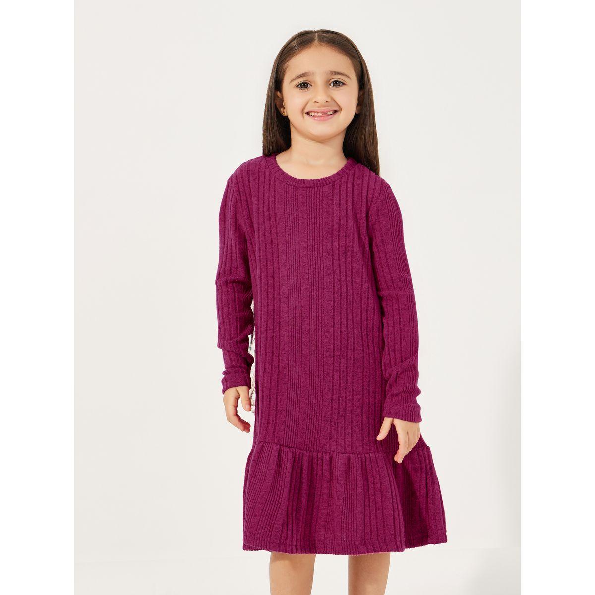 فستان بتفاصيل مضلعة وحافة كشكش-girls-clothing-dressesandjumpsuits-image-2