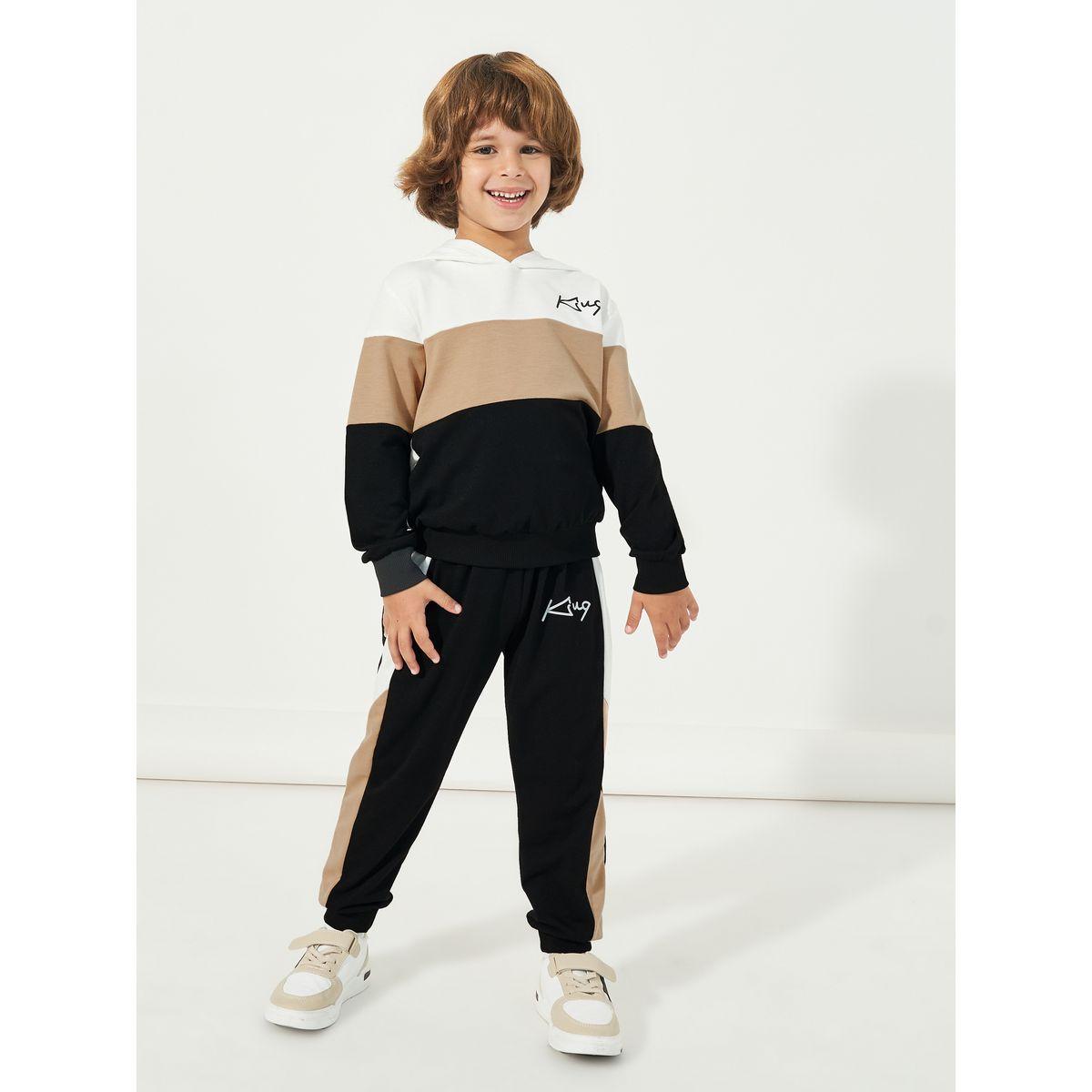 Styli Colorblock Slogan Print Hoodie & Joggers Set-boys-clothing-setsandcoords-image-1