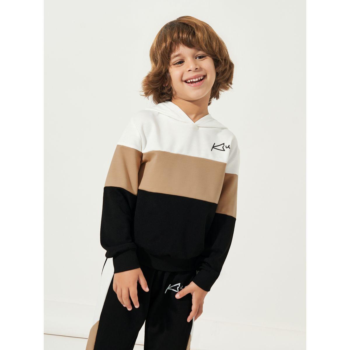 Styli Colorblock Slogan Print Hoodie & Joggers Set-boys-clothing-setsandcoords-image-2