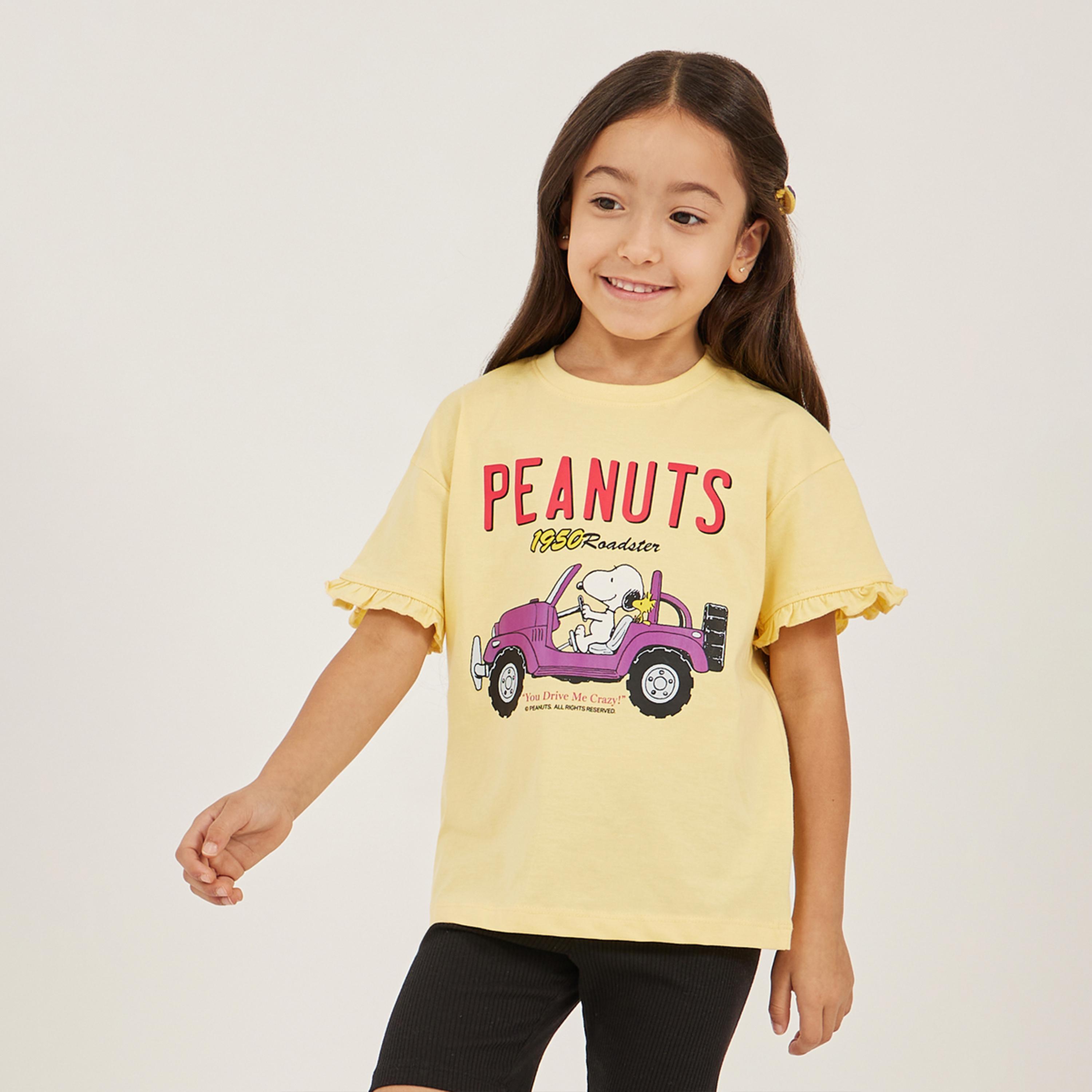Styli Over Size Peanuts T-Shirt With Frill Sleeve-girls-clothing-tshirts-image-1