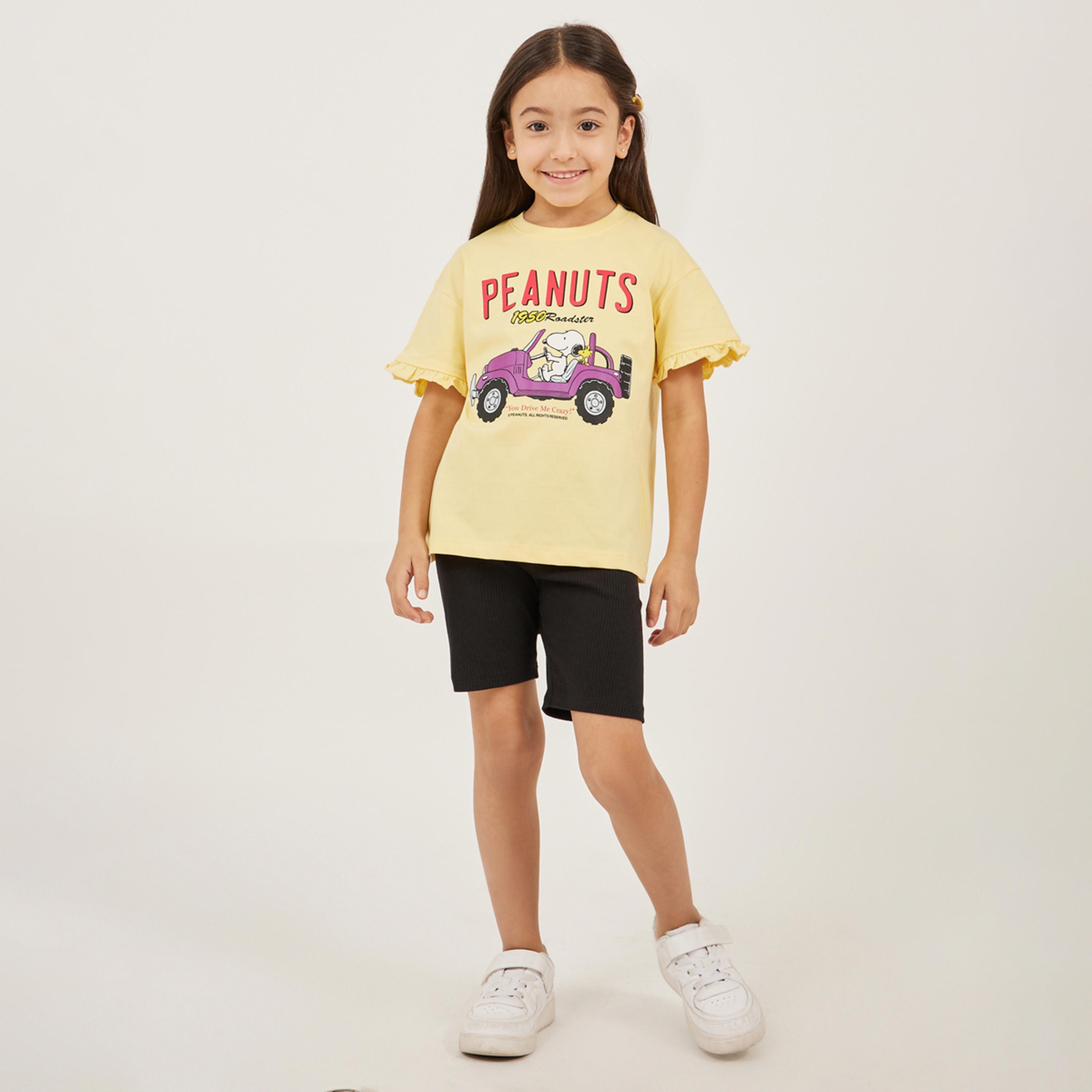 Styli Over Size Peanuts T-Shirt With Frill Sleeve-girls-clothing-tshirts-image-2
