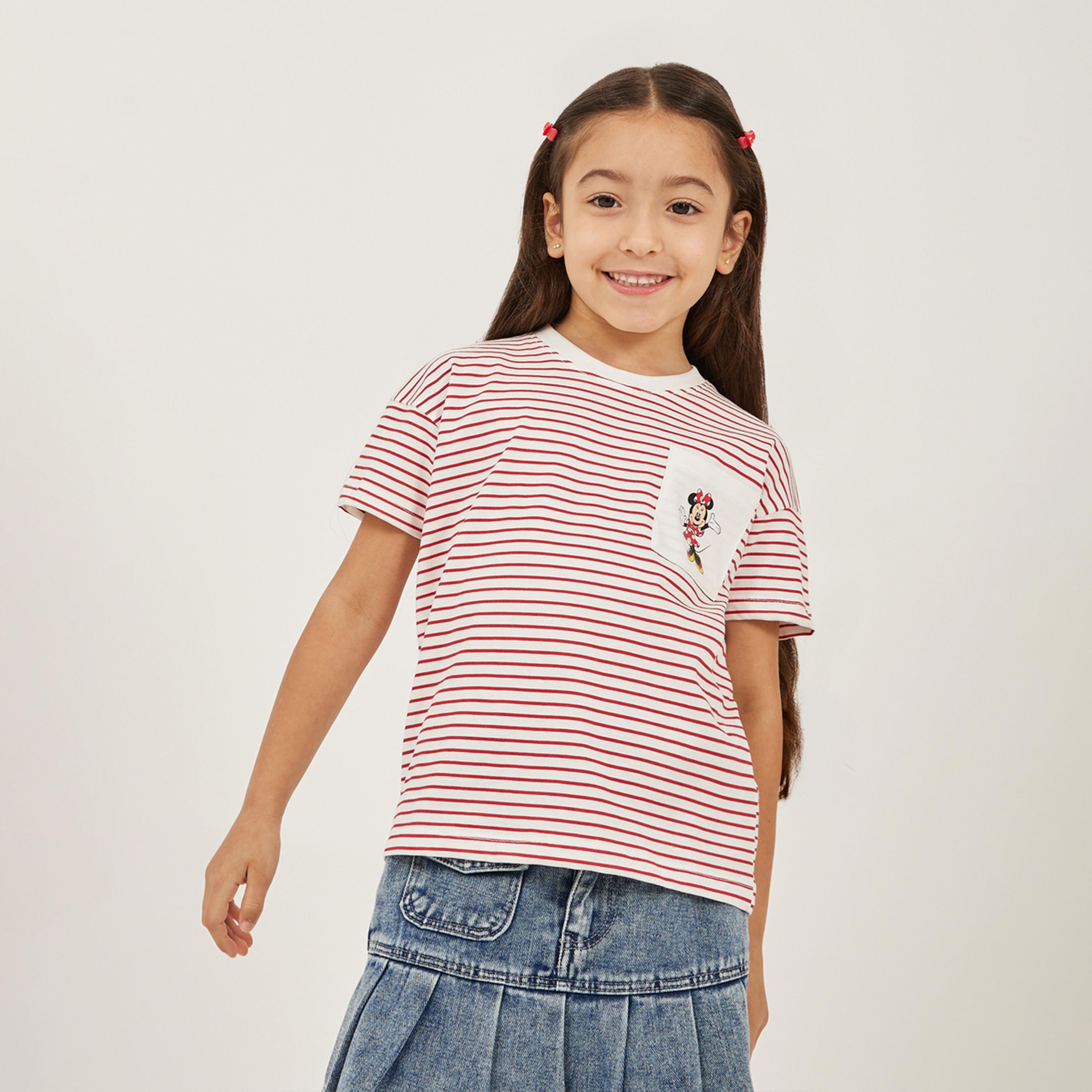 Styli Drop Shoulder Minnie Mouse Stripe T-Shirt-girls-clothing-tshirts-image-1