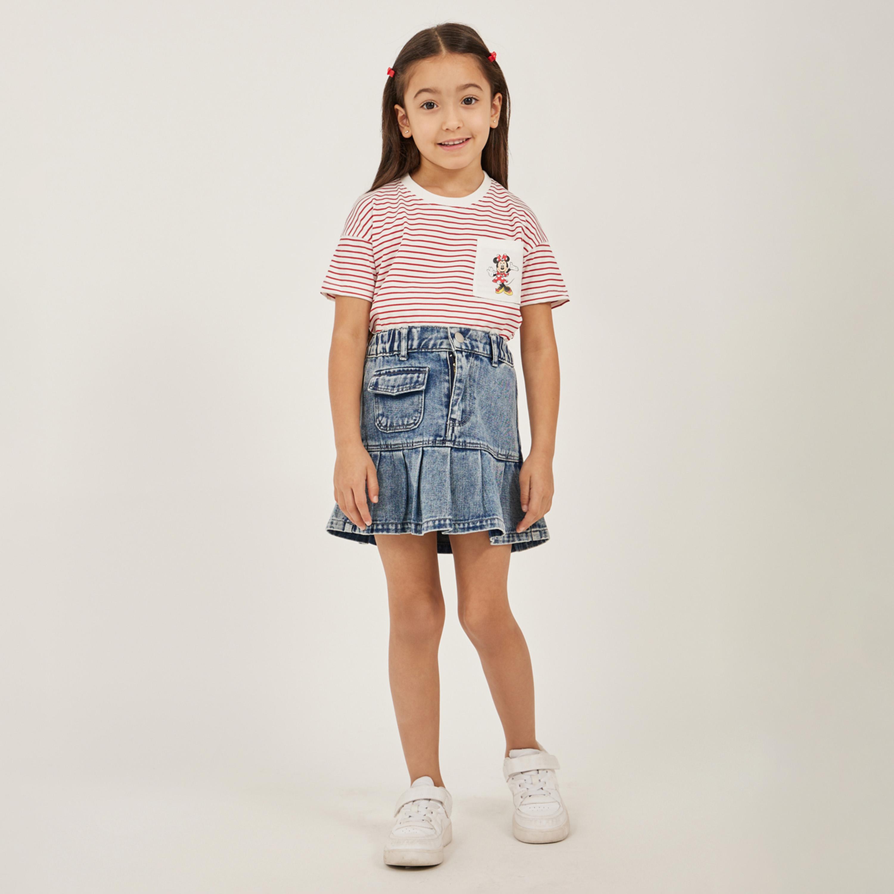 Styli Drop Shoulder Minnie Mouse Stripe T-Shirt-girls-clothing-tshirts-image-2