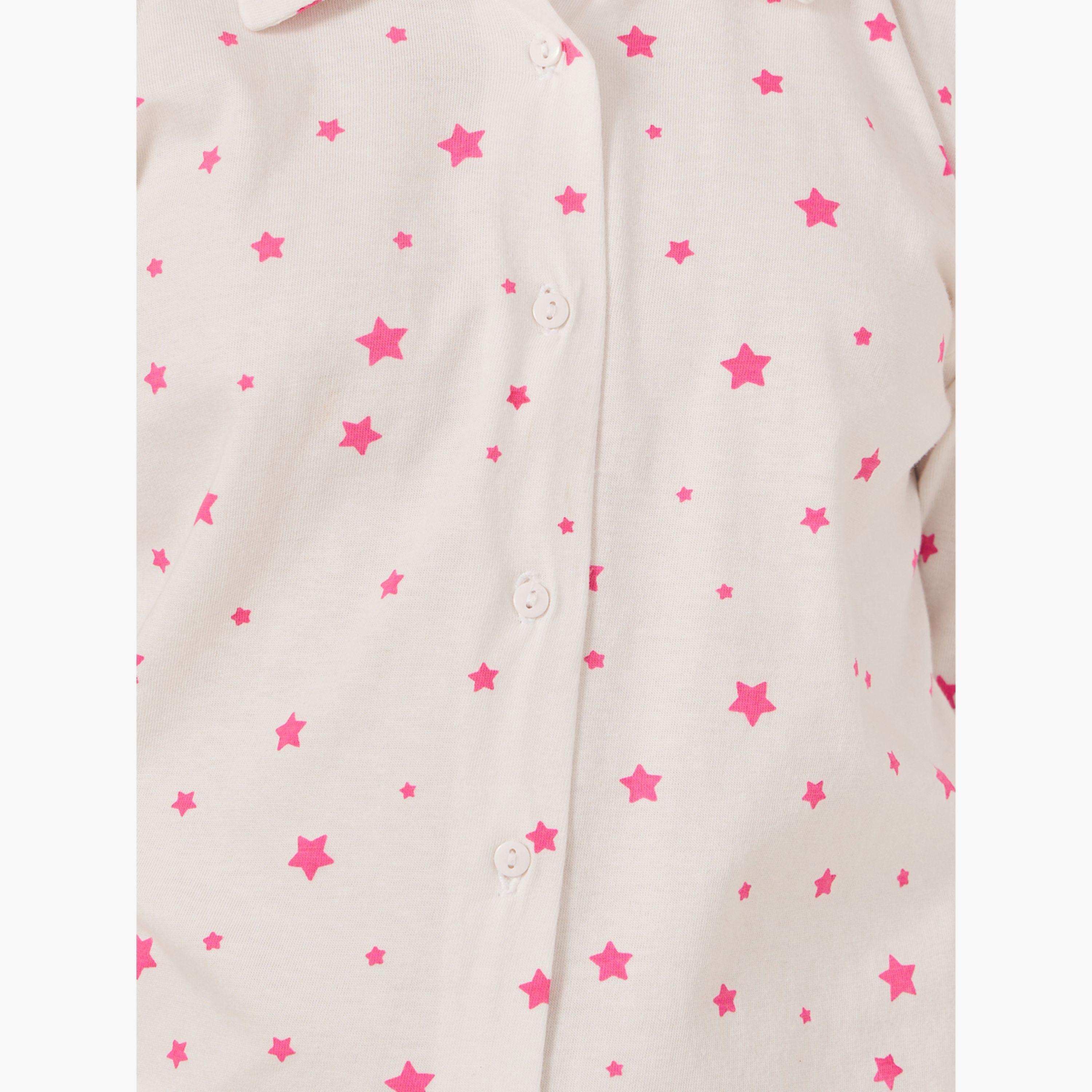 ستايلي - طقم قميص وبنطال بيجامة بطبعة نجوم كاملة-girls-clothing-setsandcoords-image-3