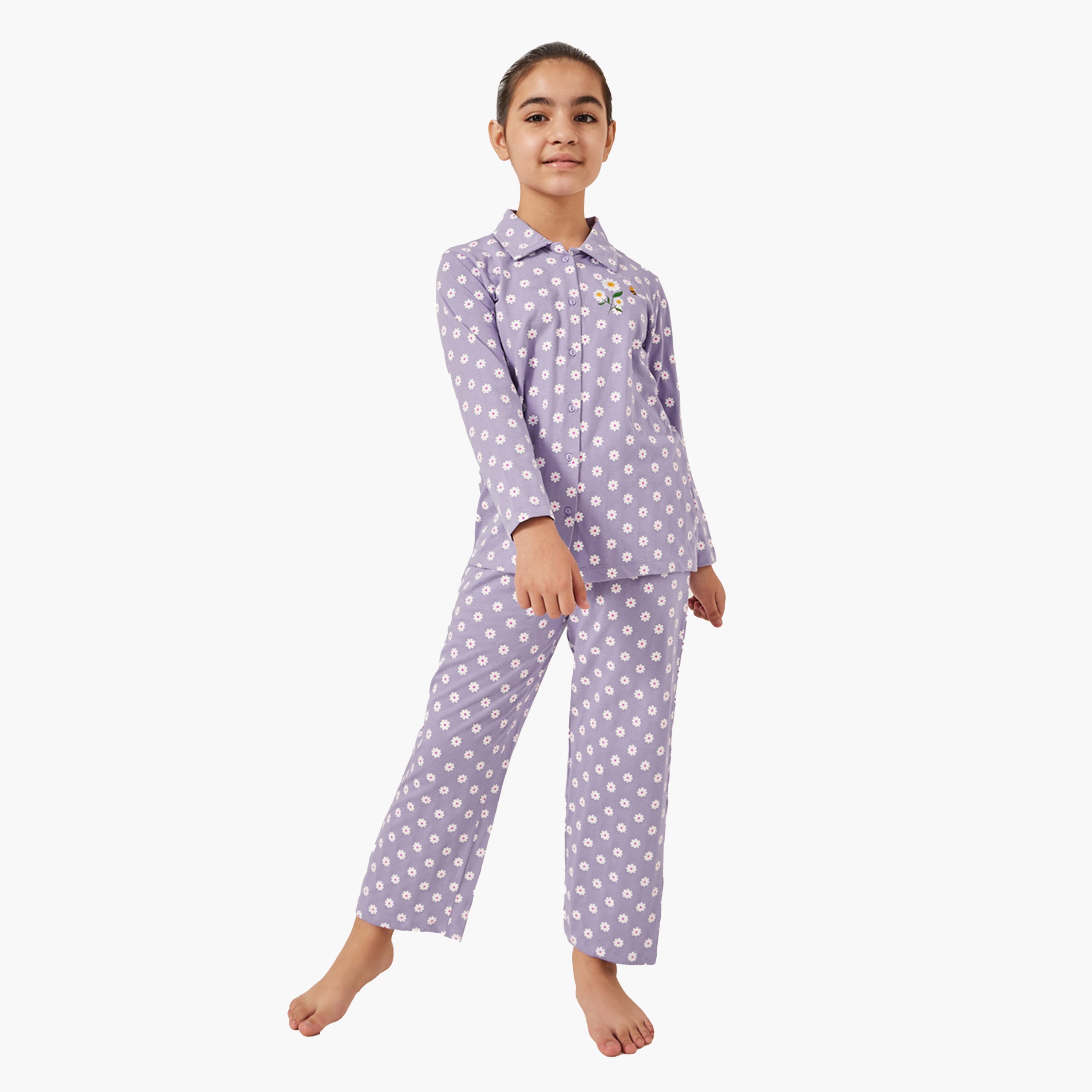 ستايلي-  بيجاما وقميص بأكمام طويلة بطبعة زهور الأقحوان-girls-clothing-setsandcoords-image-1