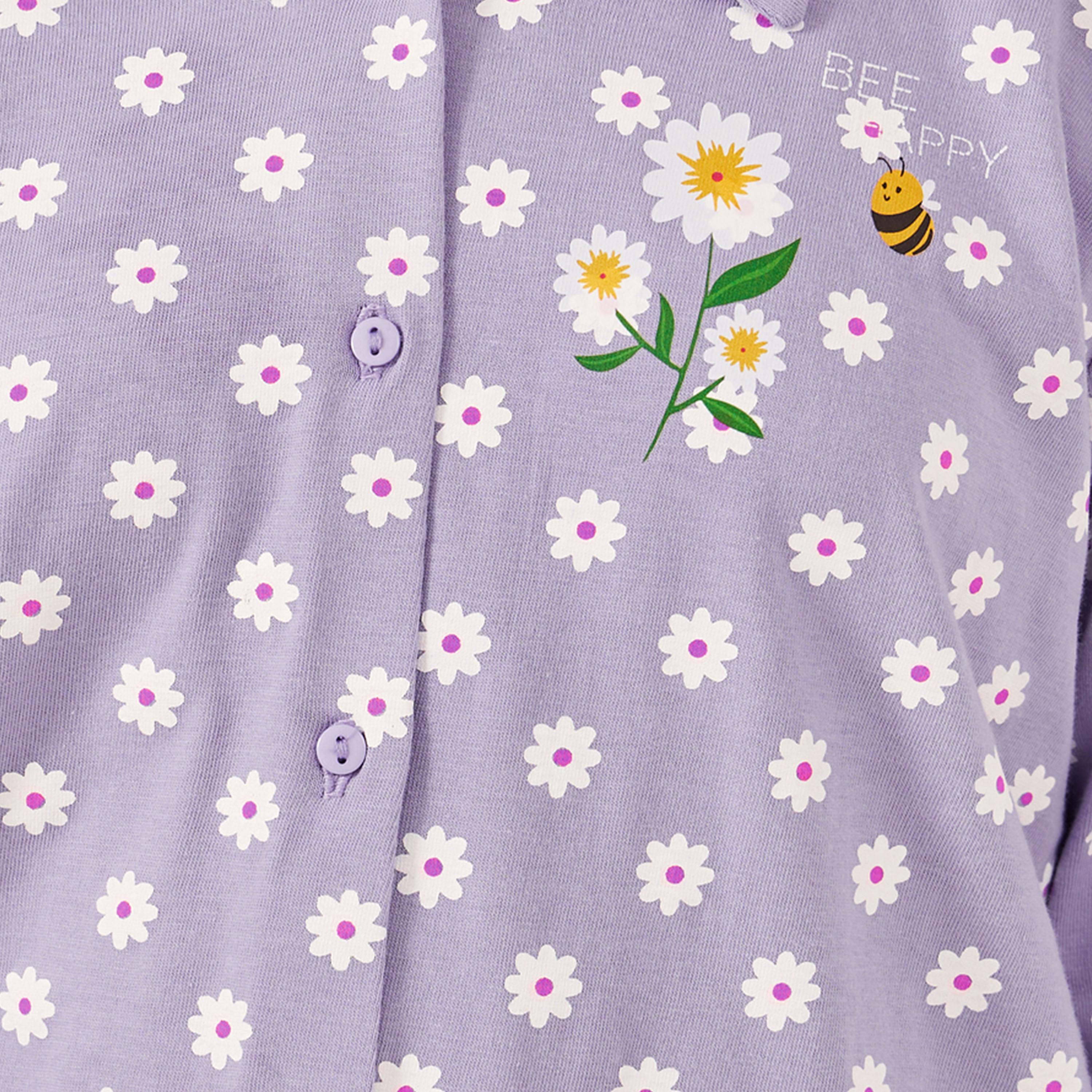 ستايلي-  بيجاما وقميص بأكمام طويلة بطبعة زهور الأقحوان-girls-clothing-setsandcoords-image-4