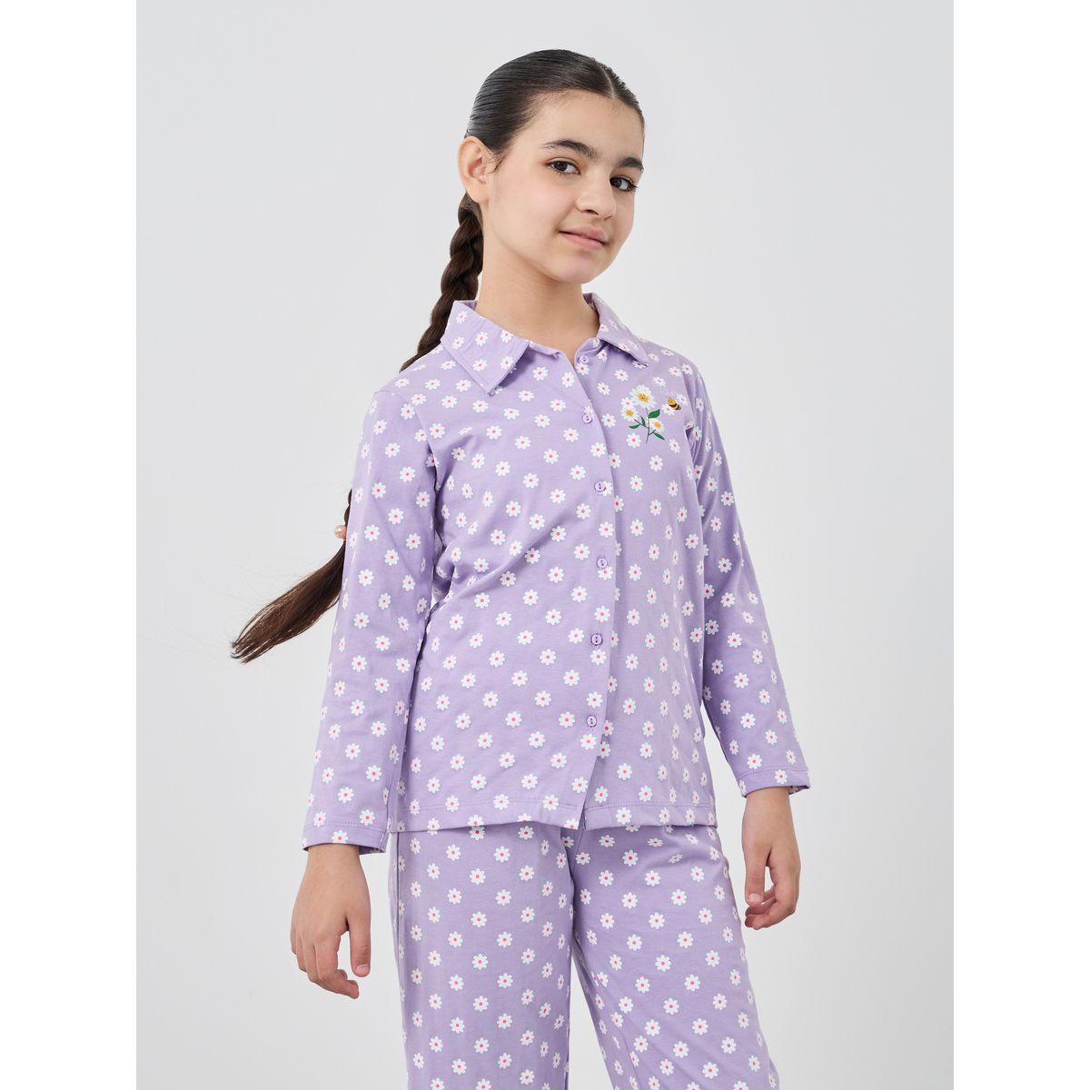 طقم بيجاما من بنطال وبلوزة بطبعة زهور-girls-clothing-setsandcoords-image-2