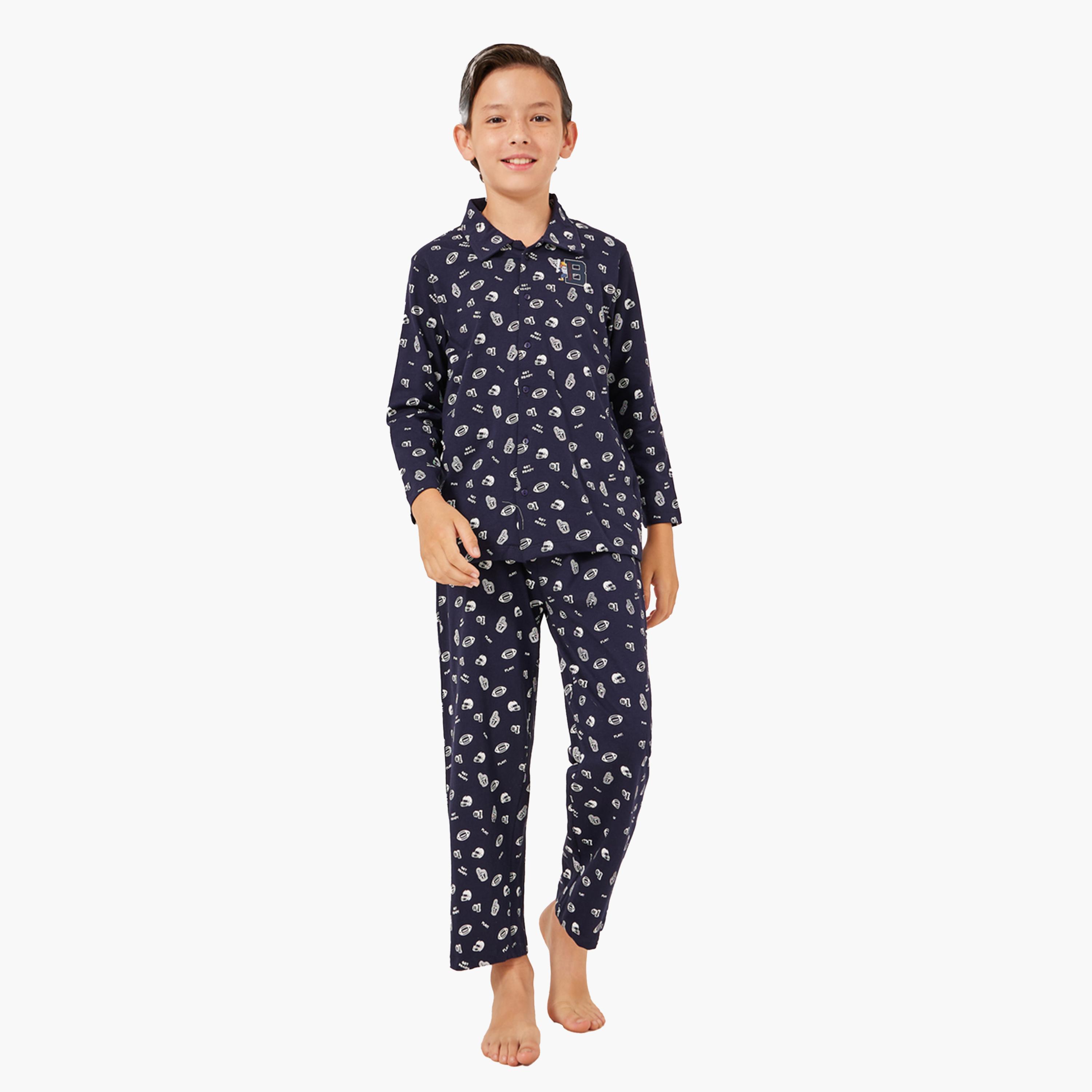 ستايلي-  بيجاما وقميص بأكمام طويلة بطبعة زهور الأقحوان-boys-clothing-setsandcoords-image-1