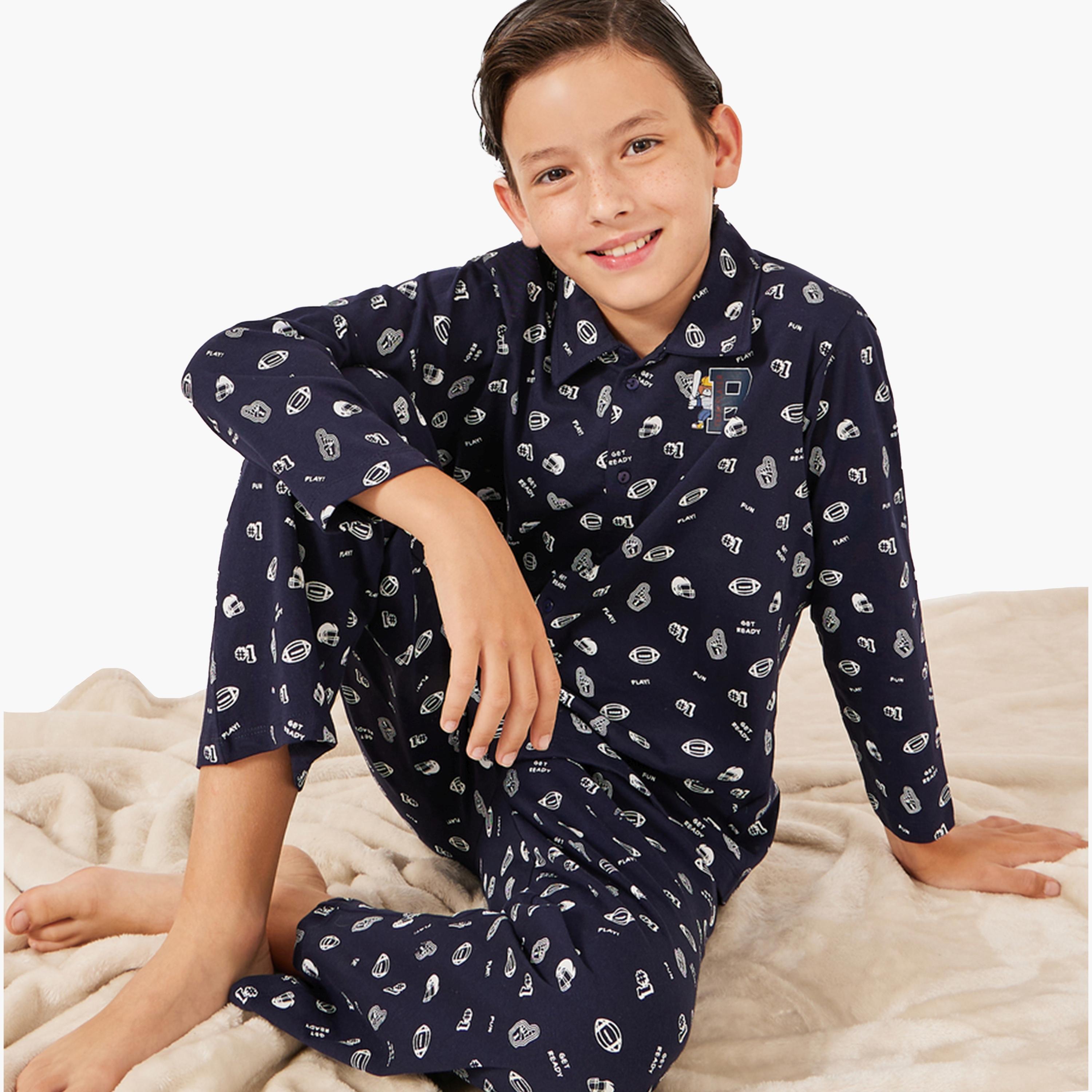 Styli All-Over Daisy Print Long Sleeve Shirt and Pyjama Set-boys-clothing-setsandcoords-image-2