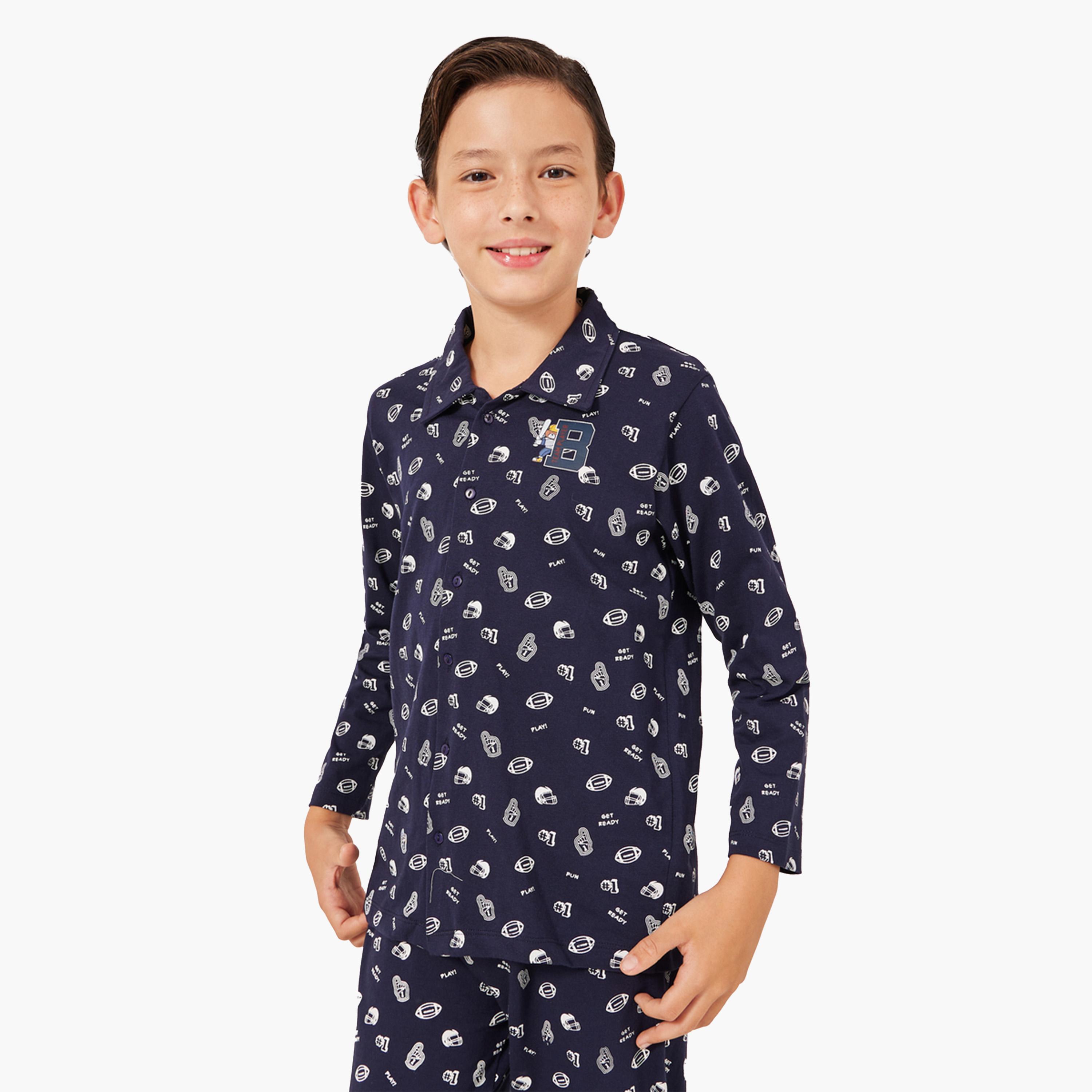 ستايلي-  بيجاما وقميص بأكمام طويلة بطبعة زهور الأقحوان-boys-clothing-setsandcoords-image-3