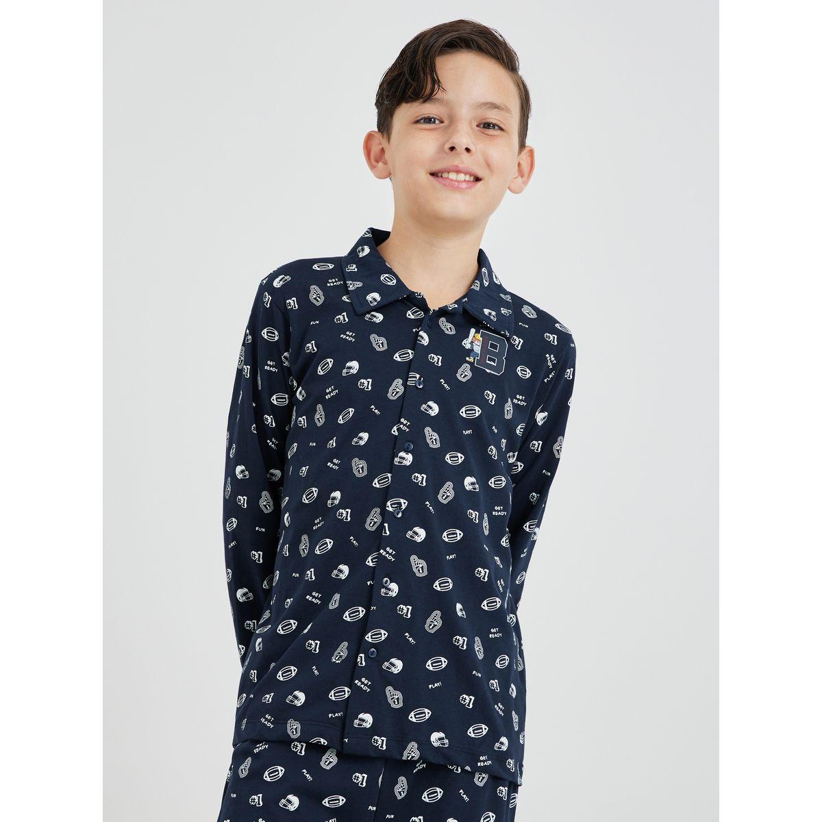 Styli All-Over Print Long Sleeve Shirt and Pyjama Set-boys-clothing-nightwear-image-2