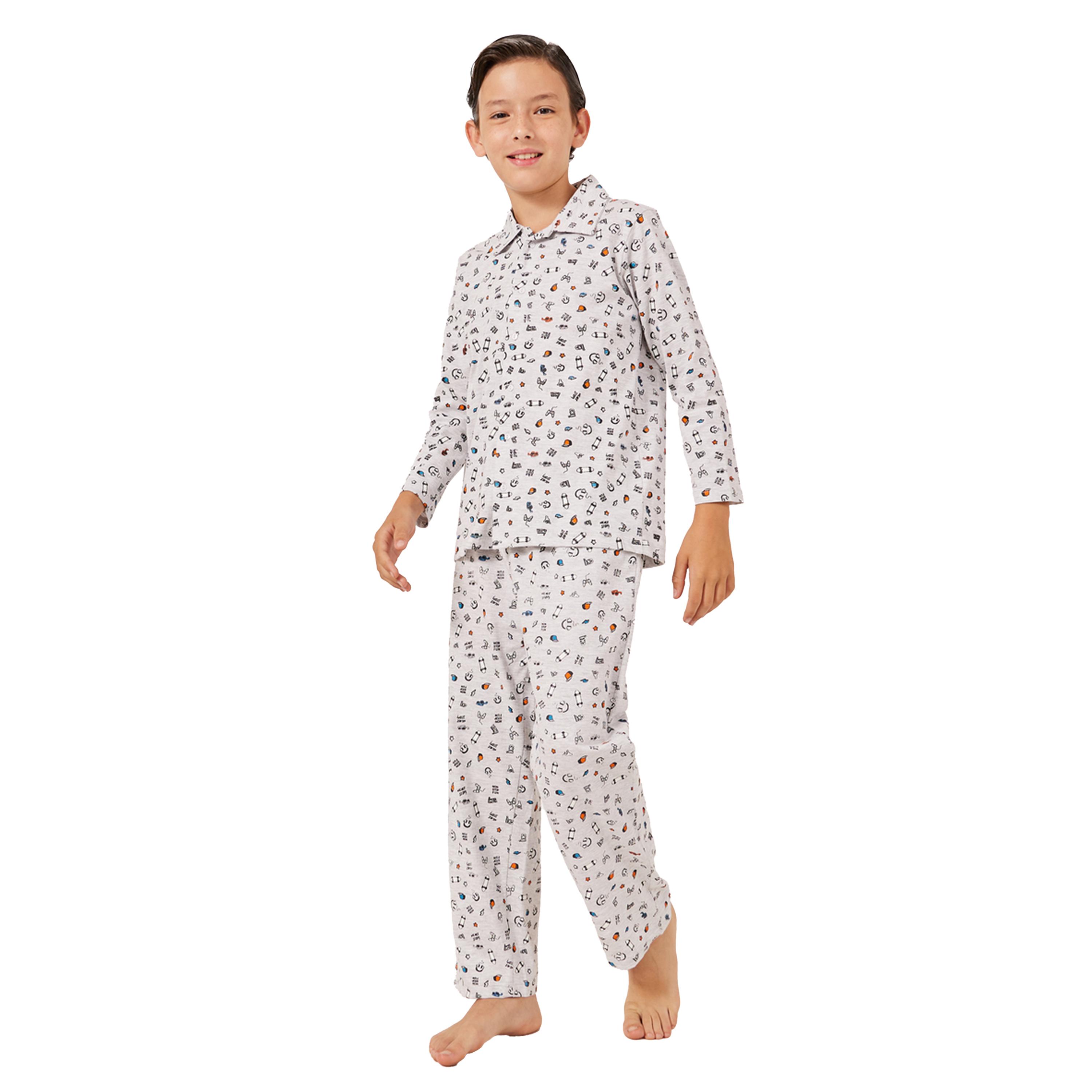 ستايلي - طقم قميص بطبعة لوح تزلج مع بنطال بيجامة-boys-clothing-setsandcoords-image-1