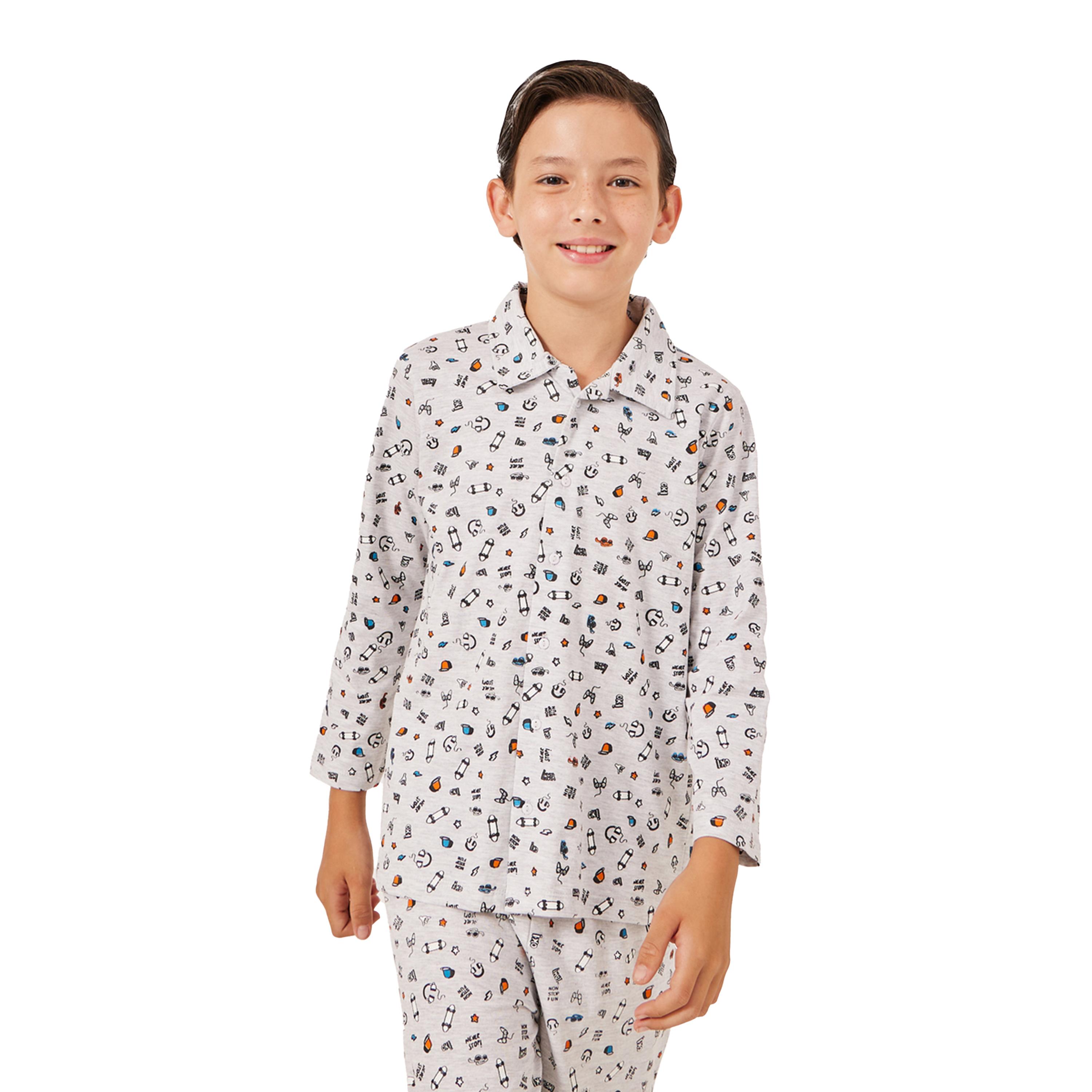 ستايلي - طقم قميص بطبعة لوح تزلج مع بنطال بيجامة-boys-clothing-setsandcoords-image-2