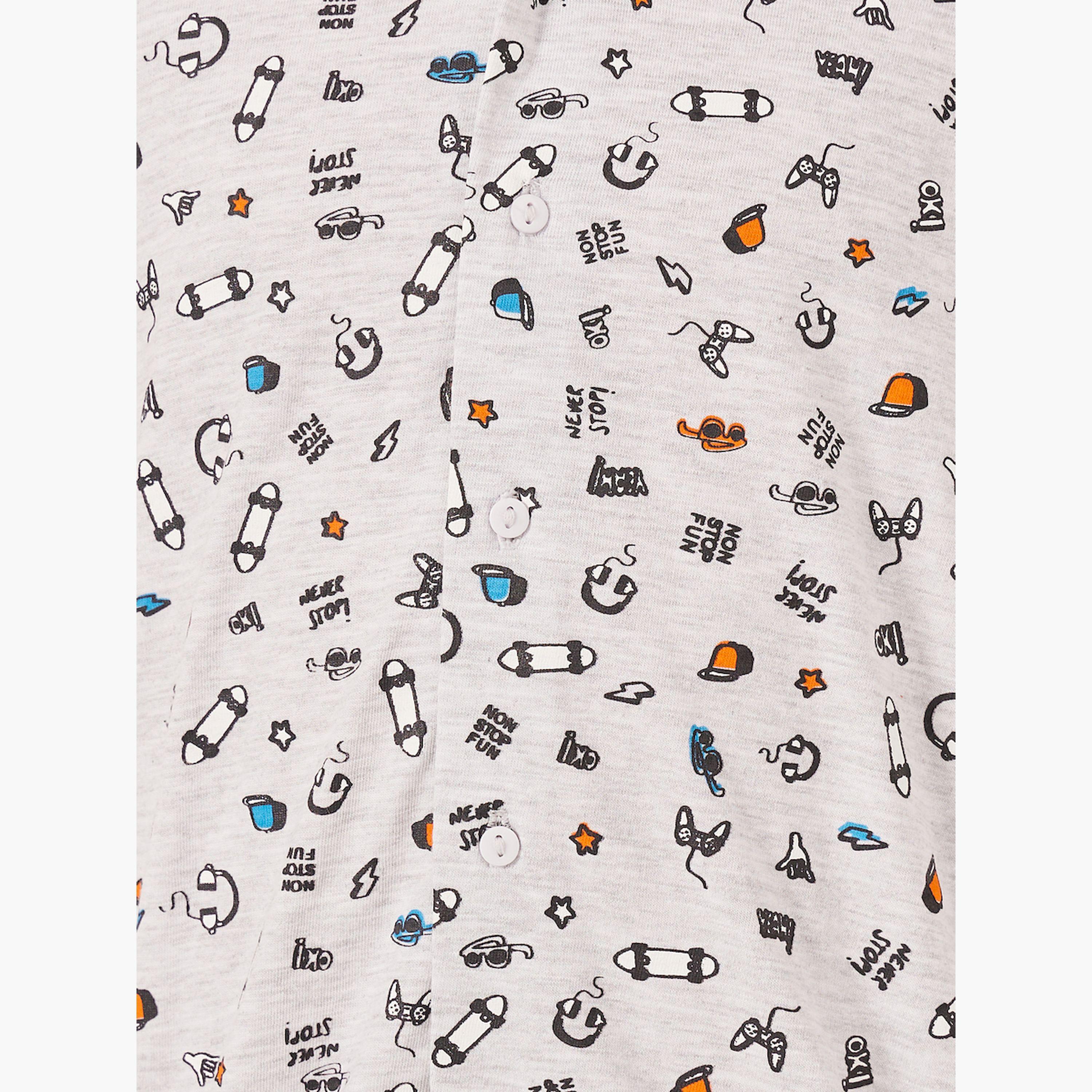 Styli All-Over Skate Board Print Shirt and Pyjama Set-boys-clothing-setsandcoords-image-3