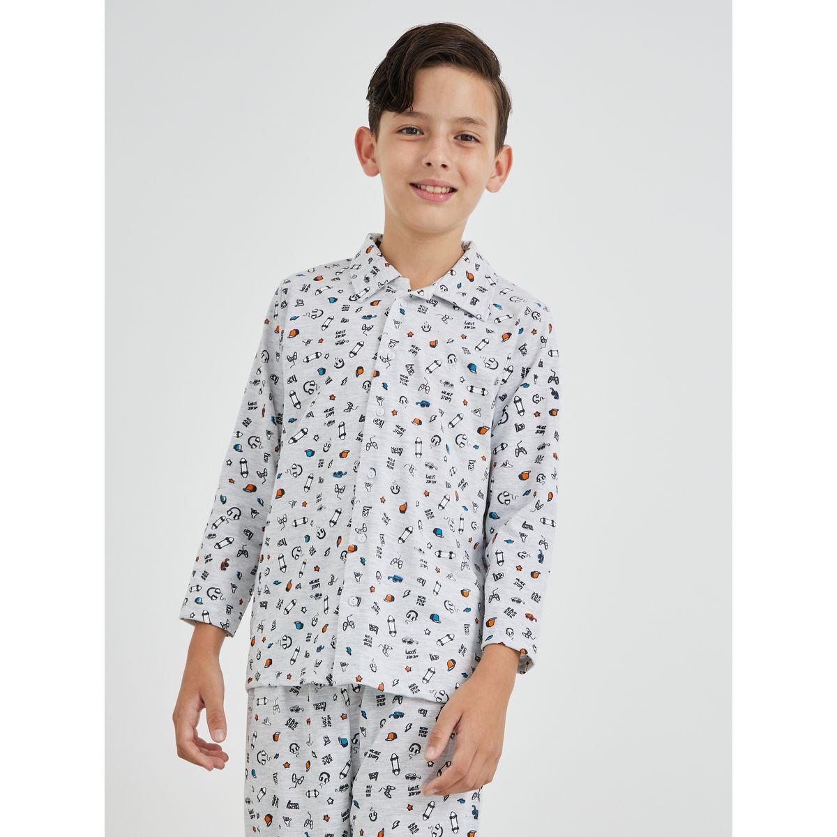 Styli All-Over Print Long Sleeve Shirt and Pyjama Set-boys-clothing-nightwear-image-2