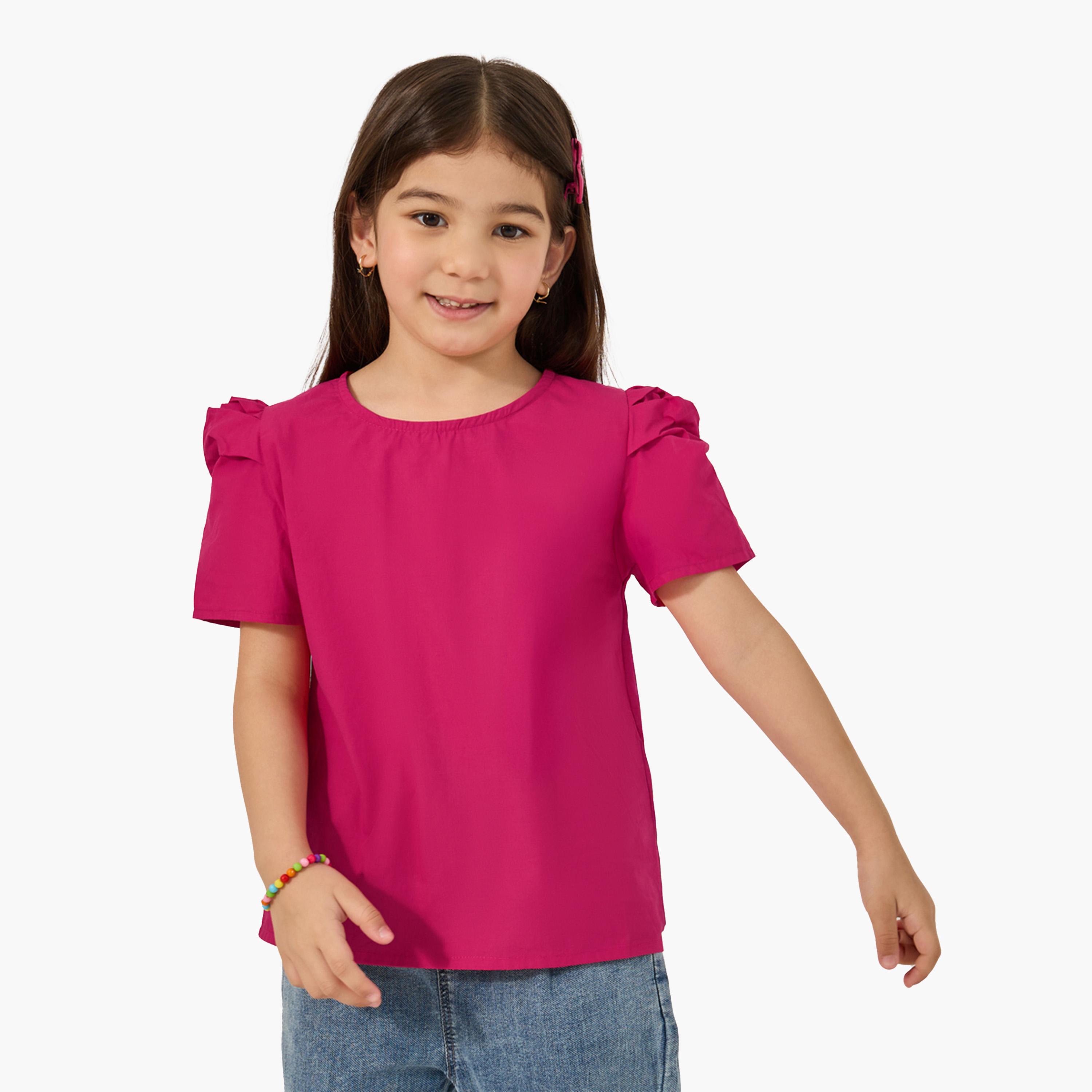 Styli Solid Puff Sleeves Top with Button Closure-girls-clothing-blousesandshirts-image-1
