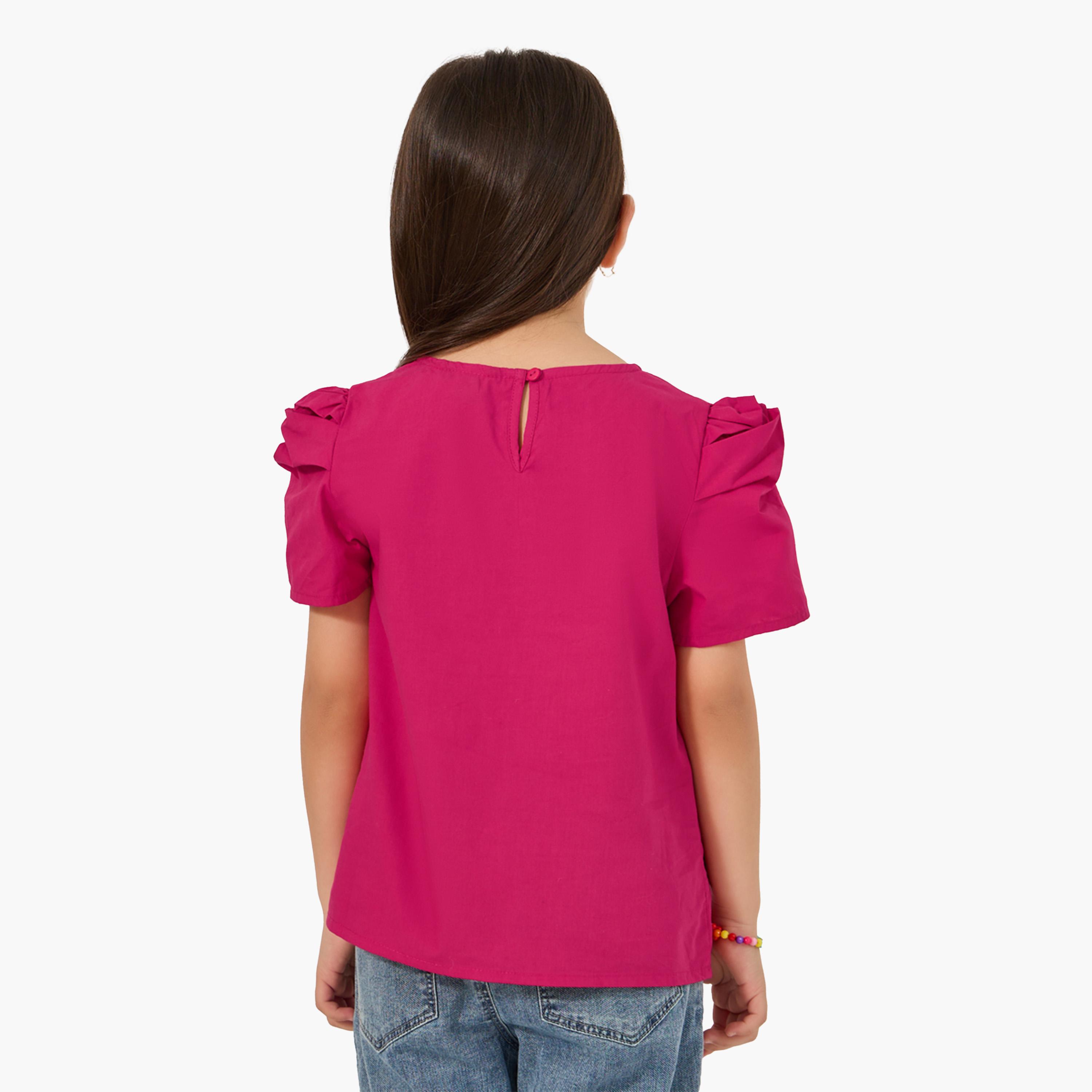 Styli Solid Puff Sleeves Top with Button Closure-girls-clothing-blousesandshirts-image-4