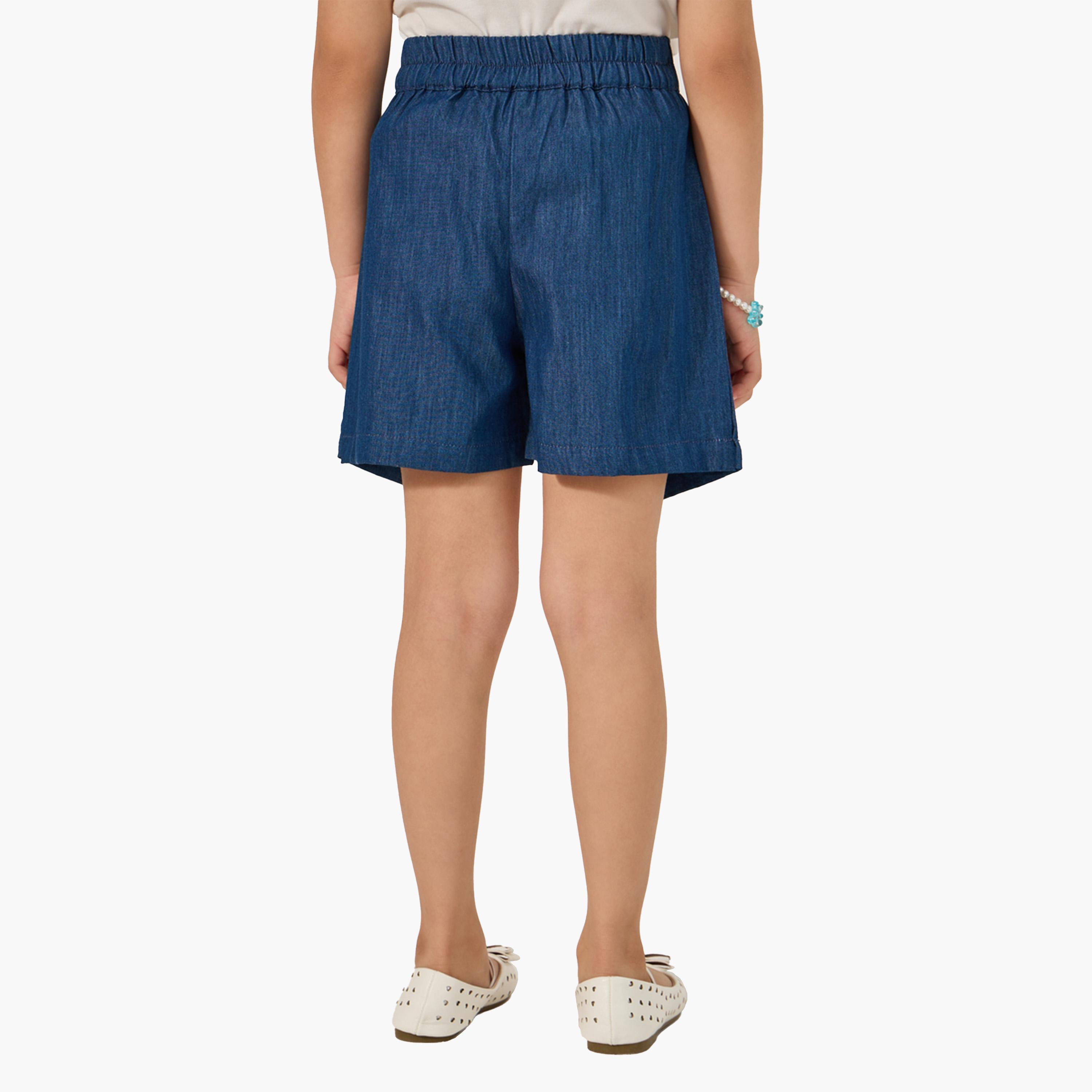 Styli Solid Bow Detail Denim Skort-girls-clothing-bottoms-shorts-image-4