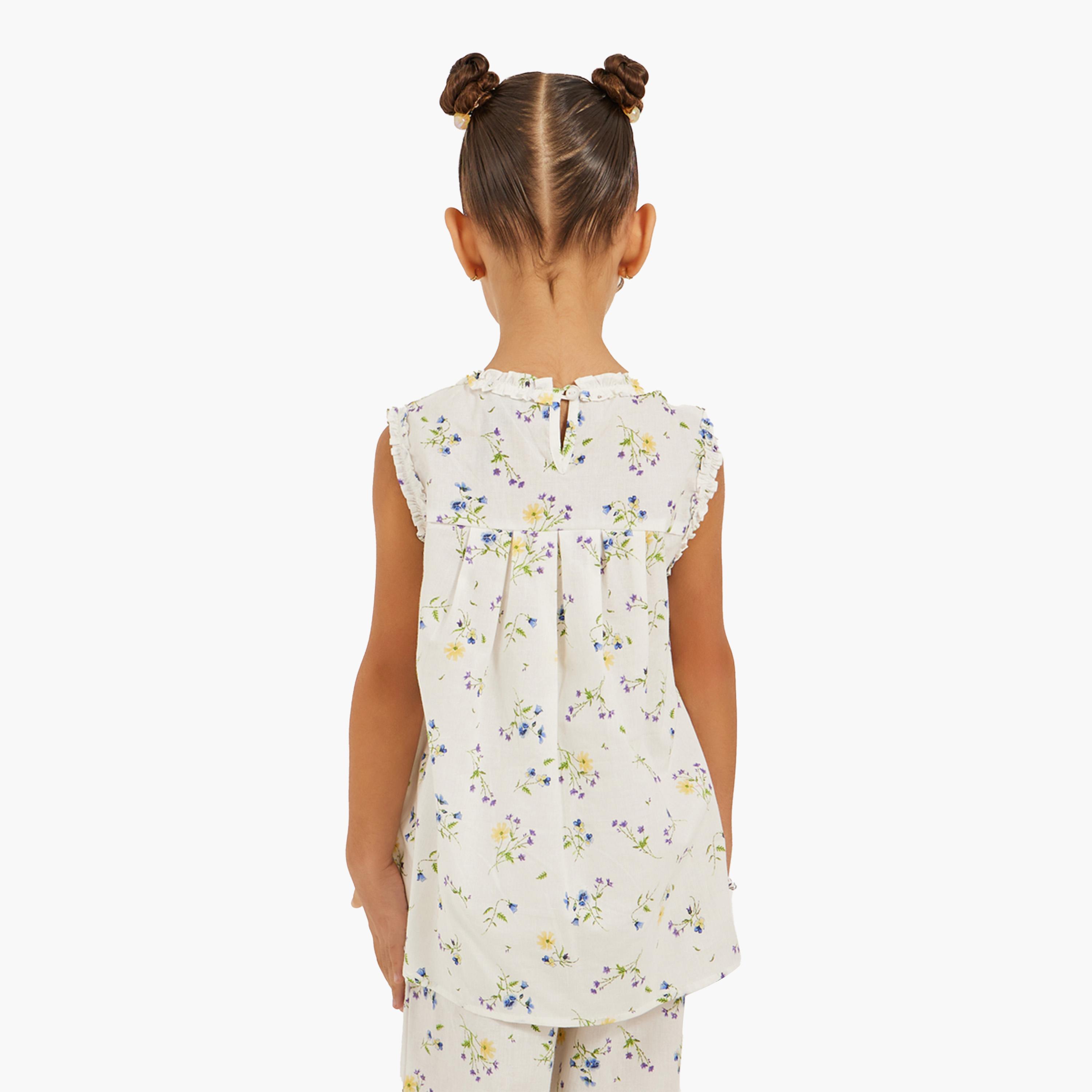 Styli Floral Printed Sleeveless Pleated Top-girls-clothing-blousesandshirts-image-4