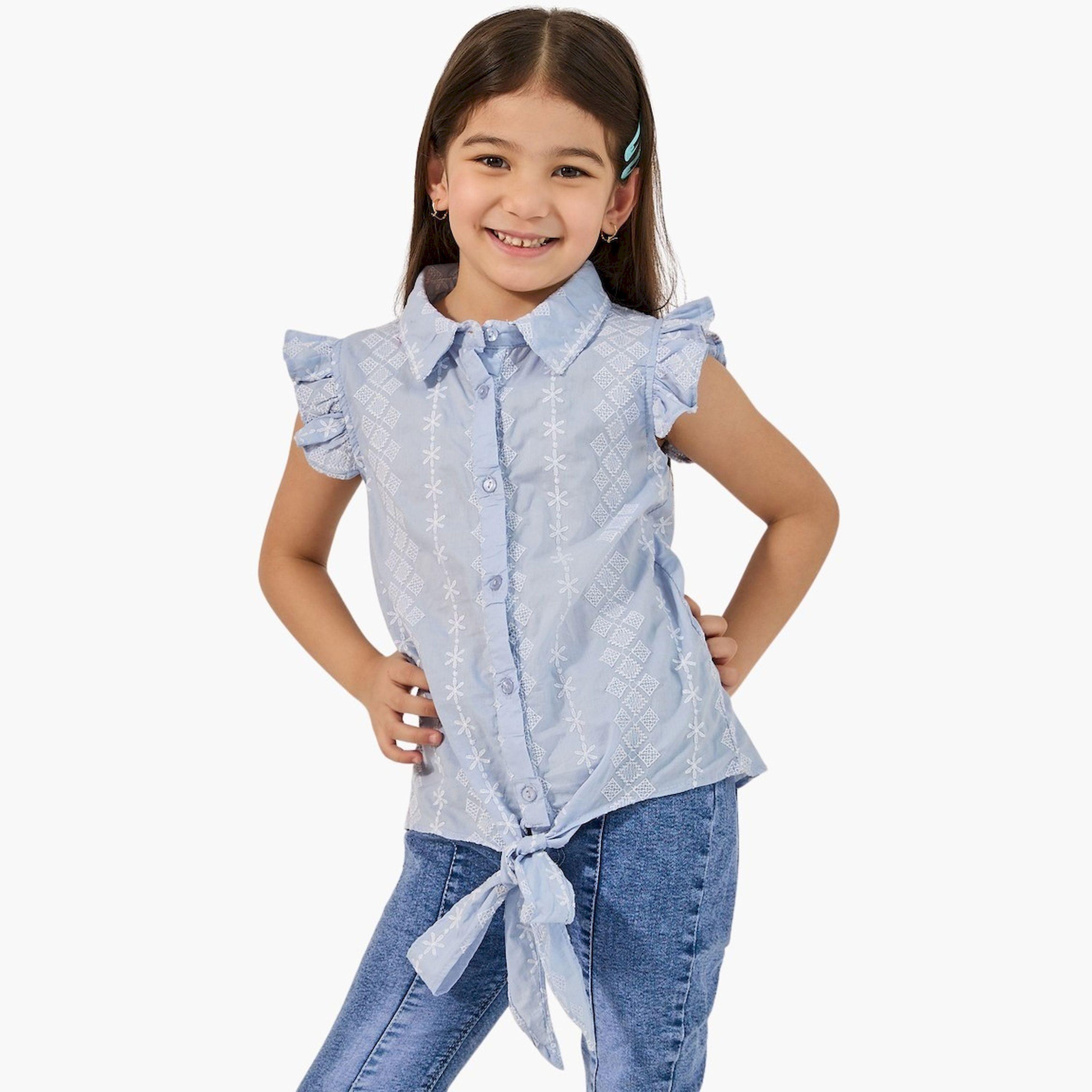 Styli Schiffli Frill Sleeve Shirt with Tie Up Detail-girls-clothing-blousesandshirts-image-1