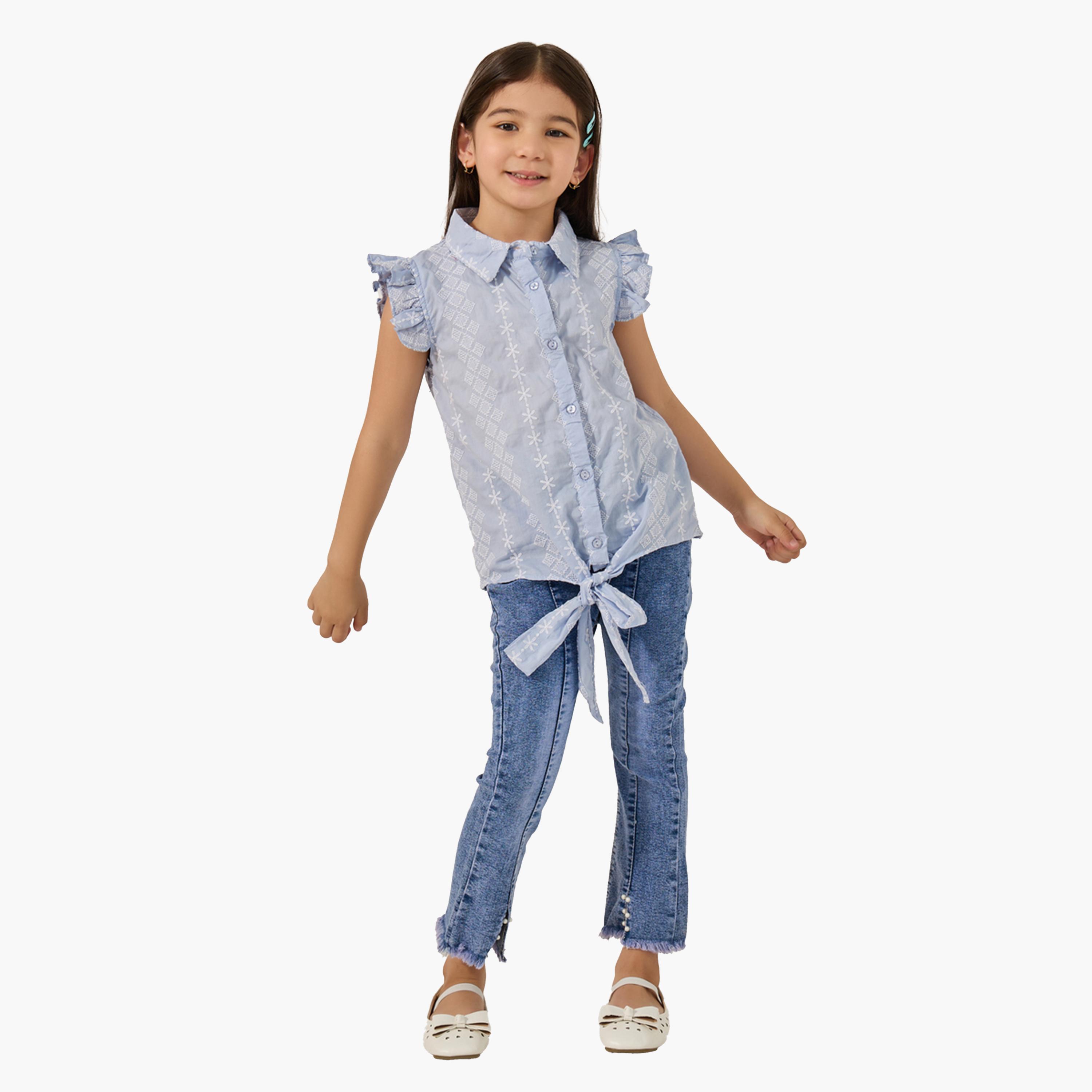 ستايلي - قميص شيفلي بأكمام مكشكشة وعنق مربوط-girls-clothing-blousesandshirts-image-2