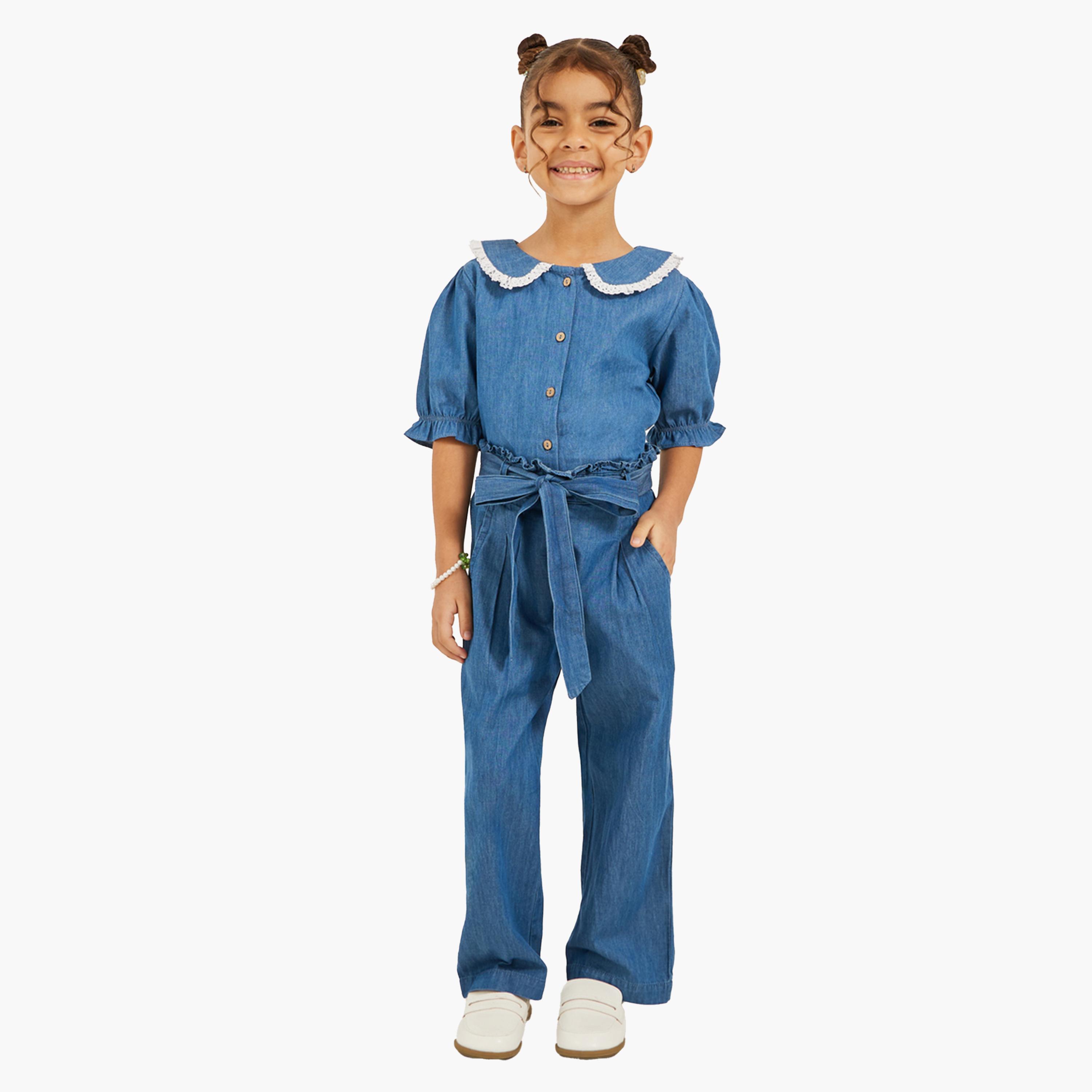 ستايلي - بنطال جينز سادة مع تفاصيل رباط-girls-clothing-bottoms-trousers-image-2
