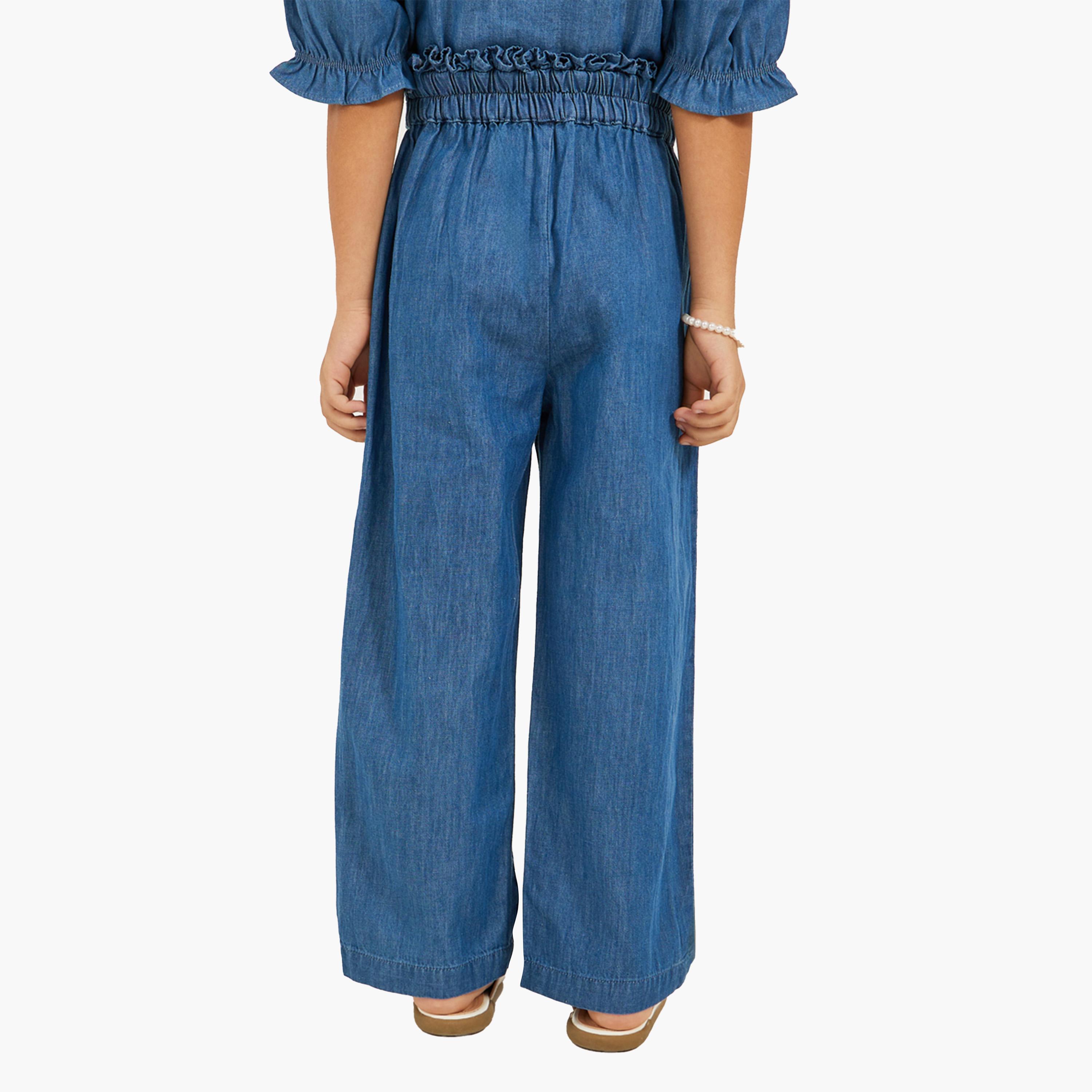 ستايلي - بنطال جينز سادة مع تفاصيل رباط-girls-clothing-bottoms-trousers-image-4