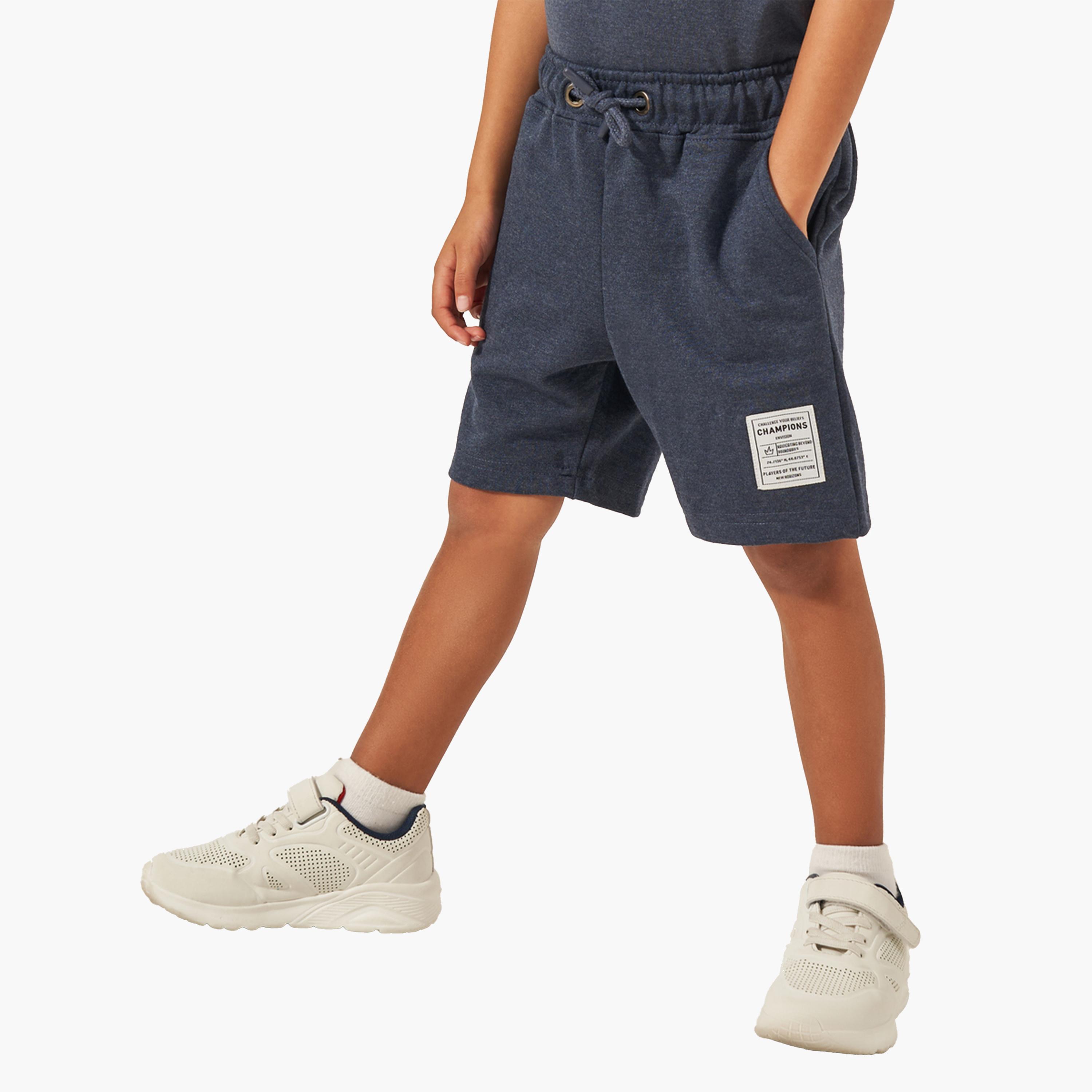 Styli Solid Drawstring Shorts with Badge Detail-boys-clothing-bottoms-shorts-image-1