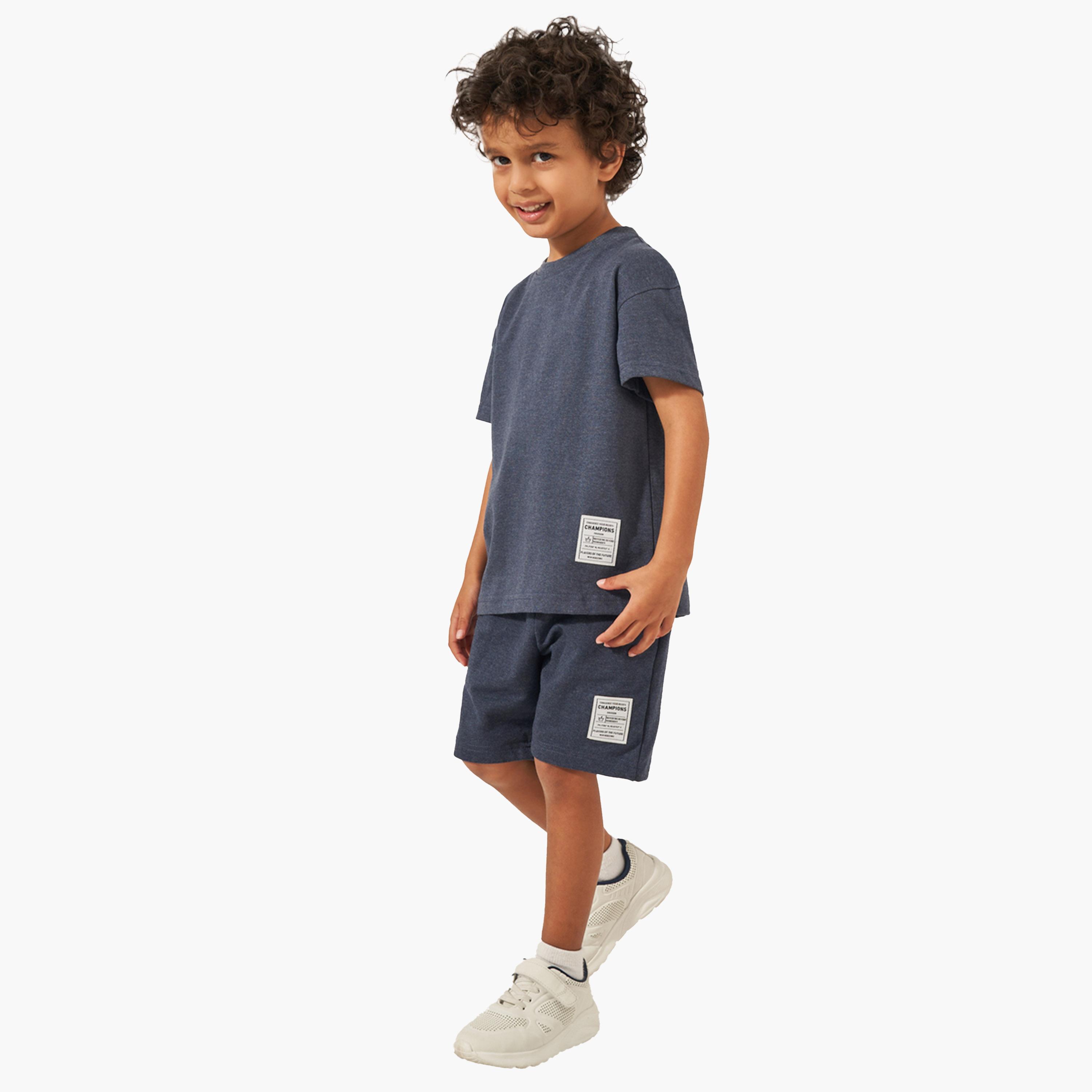 Styli Solid Drawstring Shorts with Badge Detail-boys-clothing-bottoms-shorts-image-2