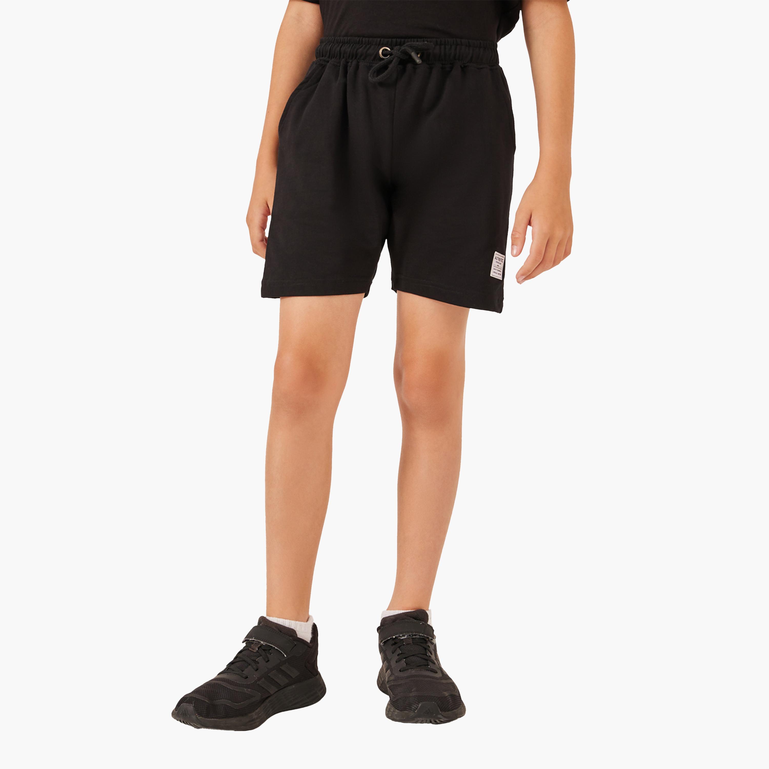 Styli Solid Drawstring Waist Shorts with Badge Detail-boys-clothing-bottoms-shorts-image-1