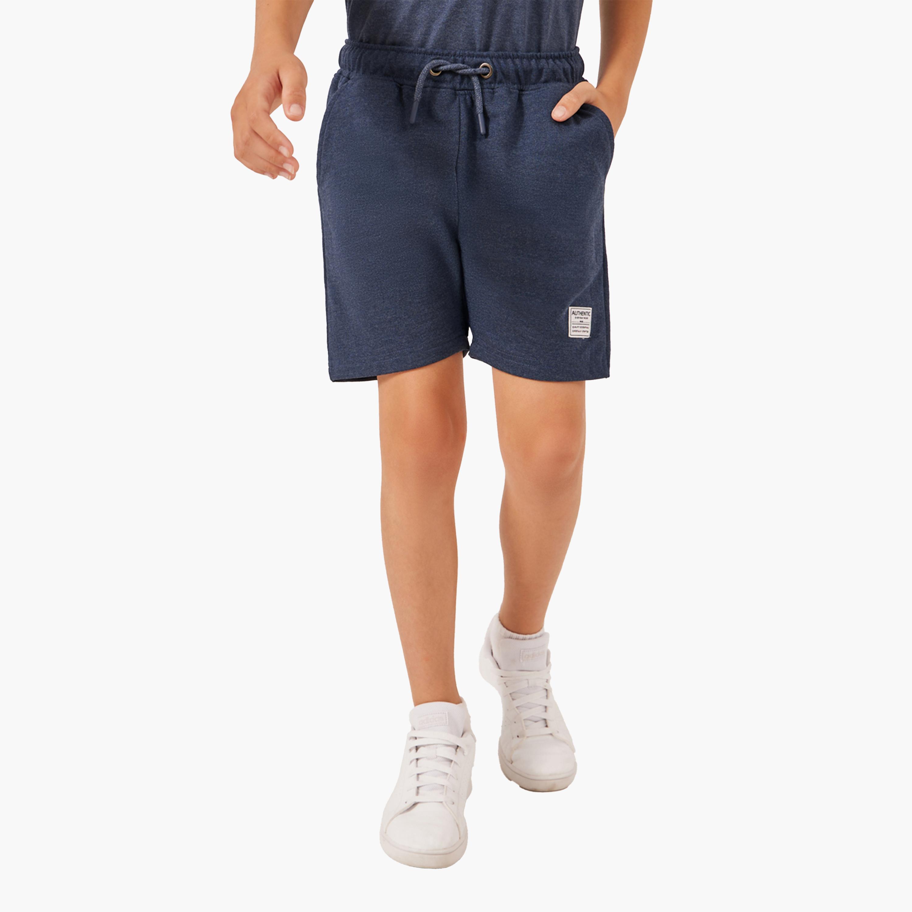 Styli Solid Drawstring Waist Shorts with Badge Detail-boys-clothing-bottoms-shorts-image-1