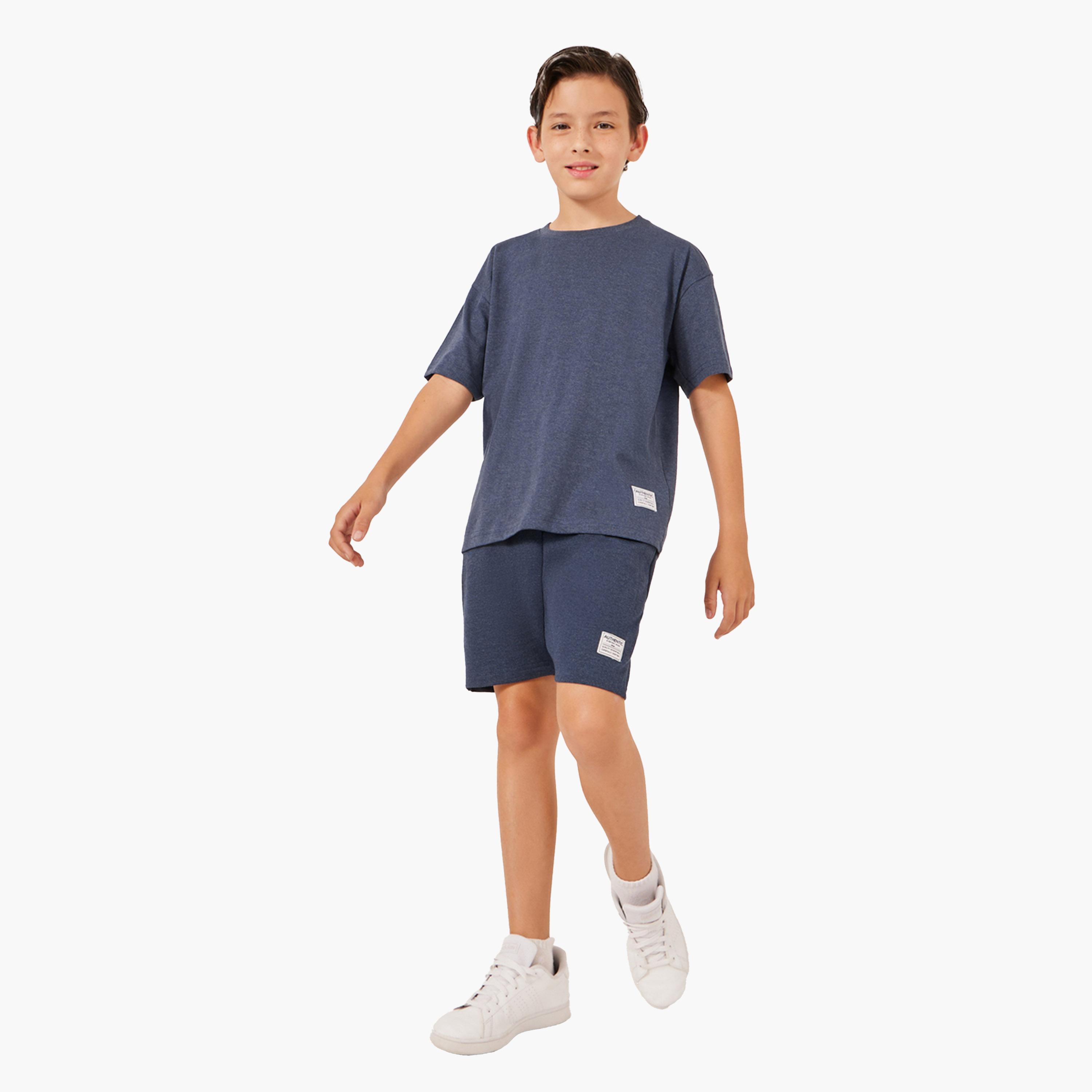 Styli Solid Drawstring Waist Shorts with Badge Detail-boys-clothing-bottoms-shorts-image-2